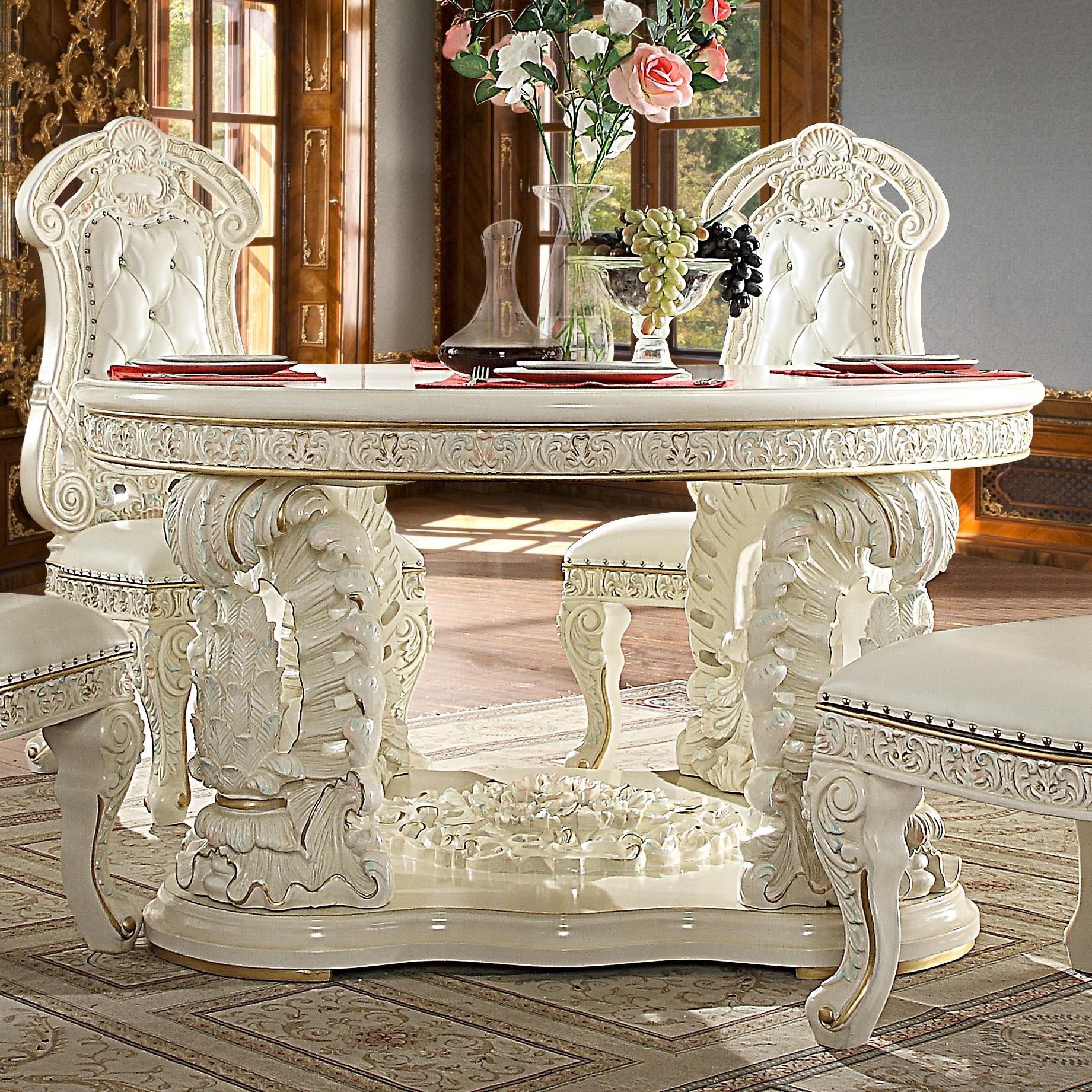 

    
Traditional Glossy White Round Table Carved Wood Homey Design HD-8089
