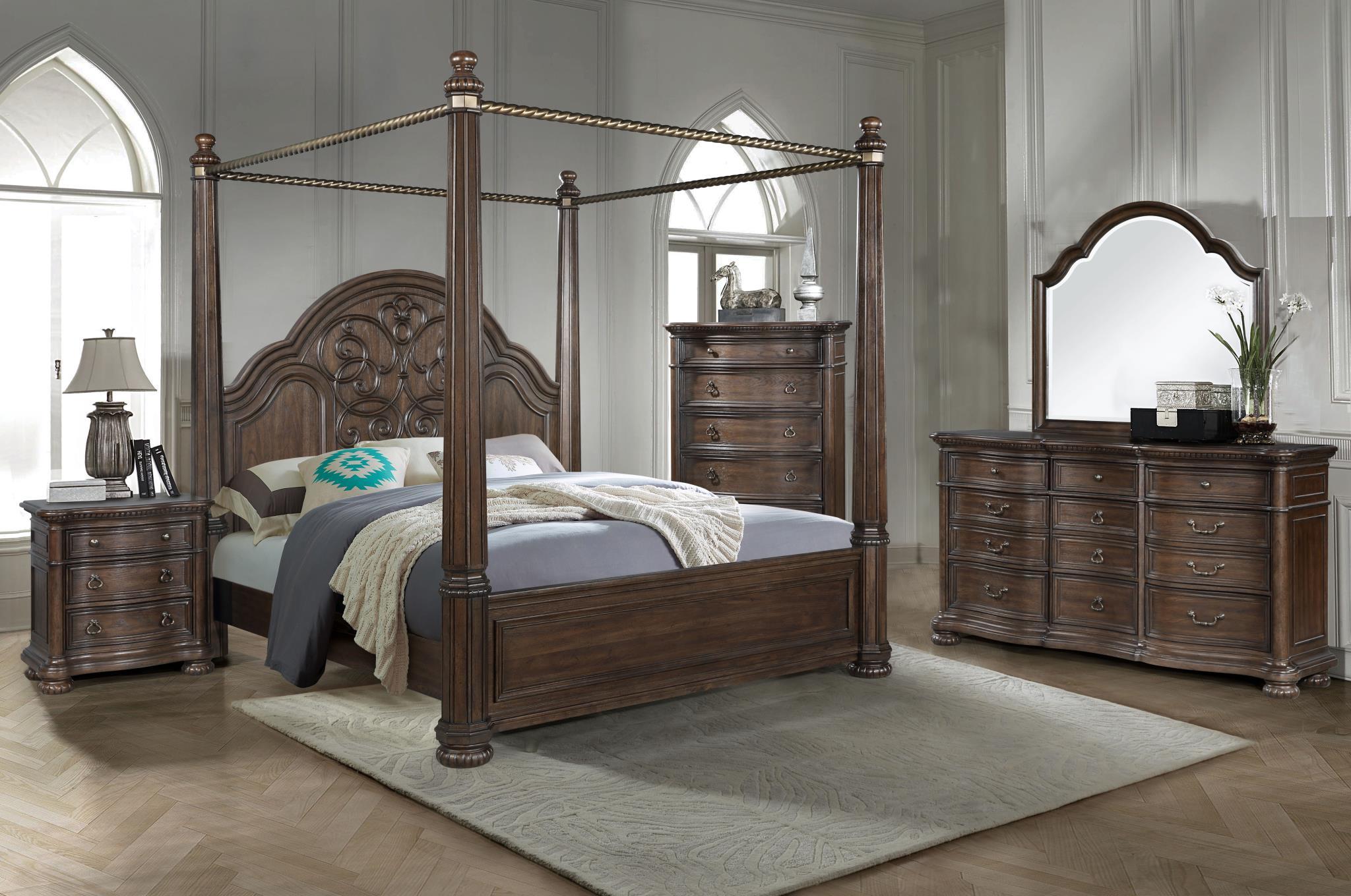 Contemporary, Traditional Canopy Bed TUSCANY 321-108 321-108 in Brown 