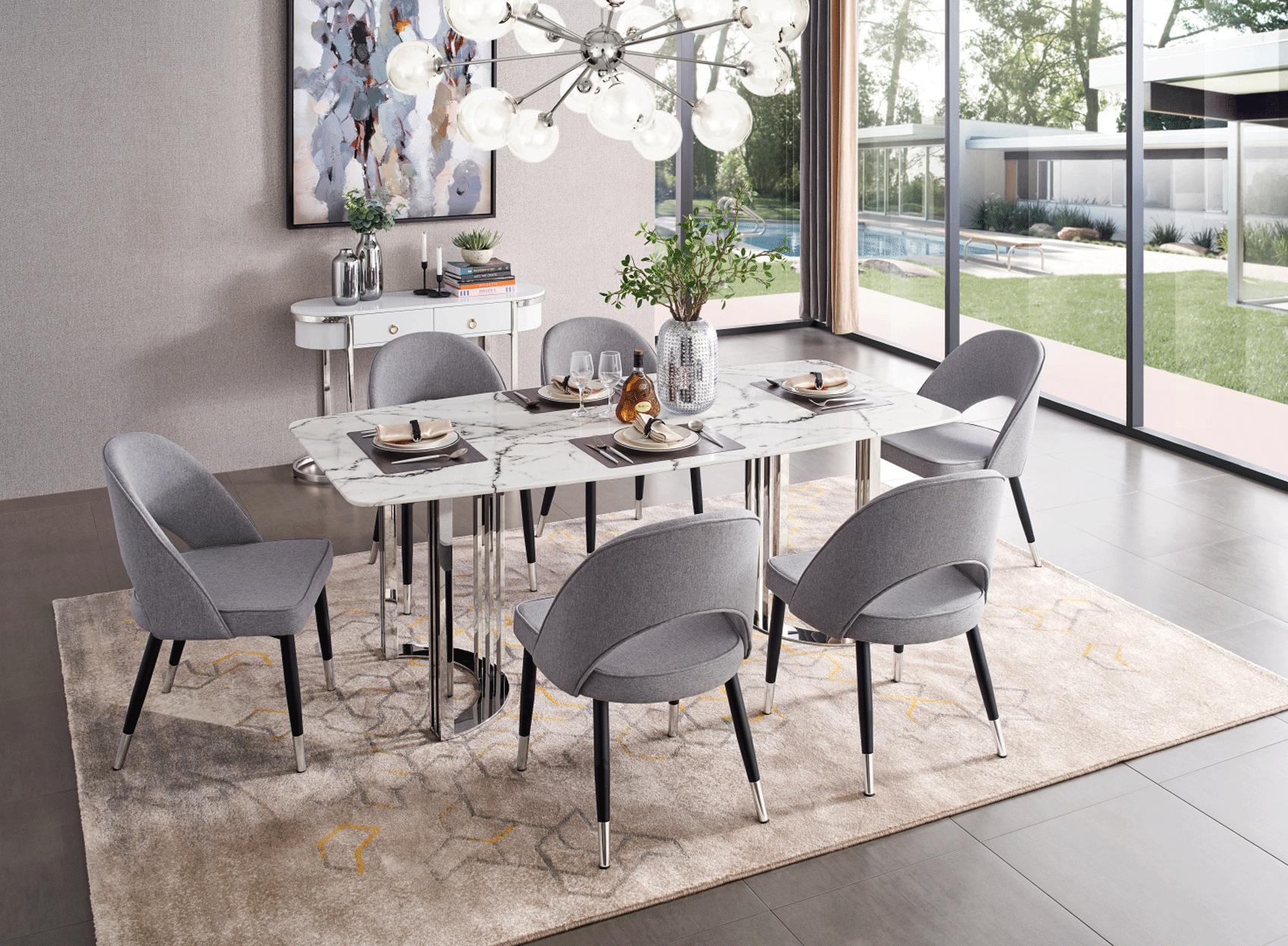 Contemporary, Modern Dining Table Set 131 Silver Marble Dining 131-Dining-5PC in Gray Marble