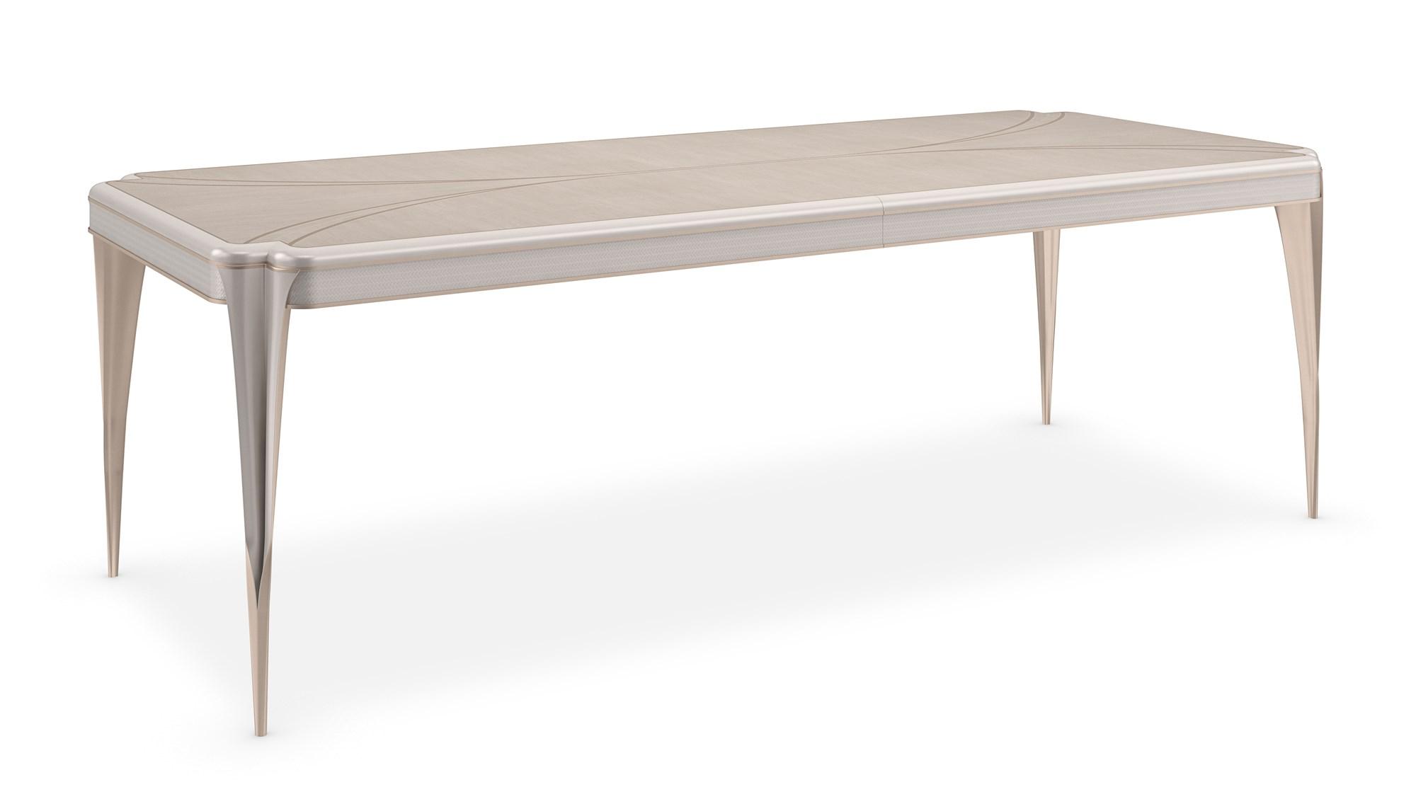 

    
Matte Pearl & White Truffle Finish VALENTINA DINING TABLE by Caracole
