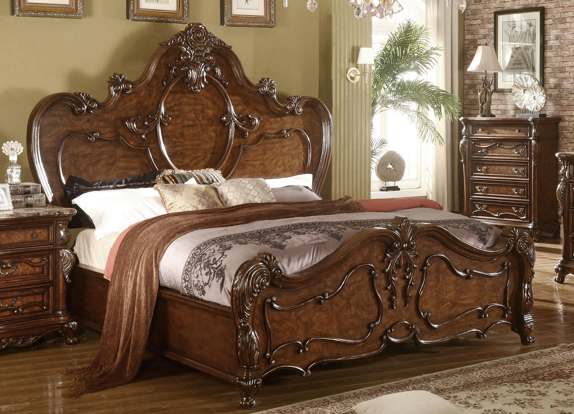 

    
Cherry Oak Carved Wood King Bed Traditional Mcferran B7189
