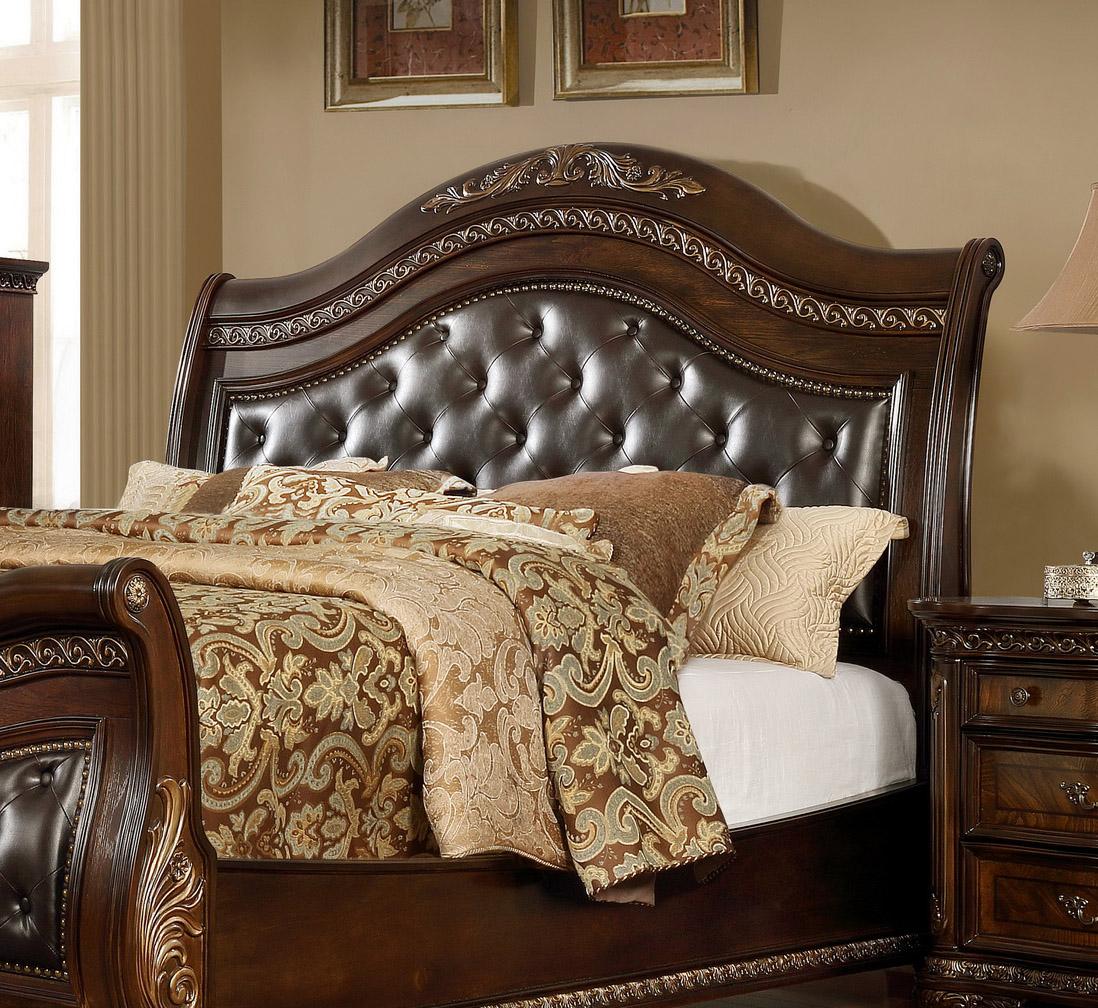 

                    
McFerran Furniture B9588 Sleigh Bed Dark Cherry Finish/Oak Veneers Leather Purchase 
