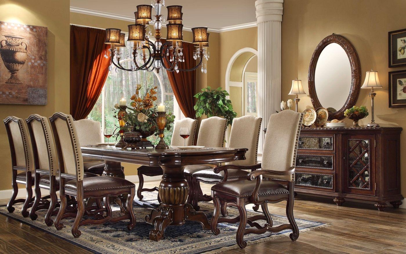 Traditional Dining Table Set D3500-T D3500-T  9800-Set-7 in Brown 