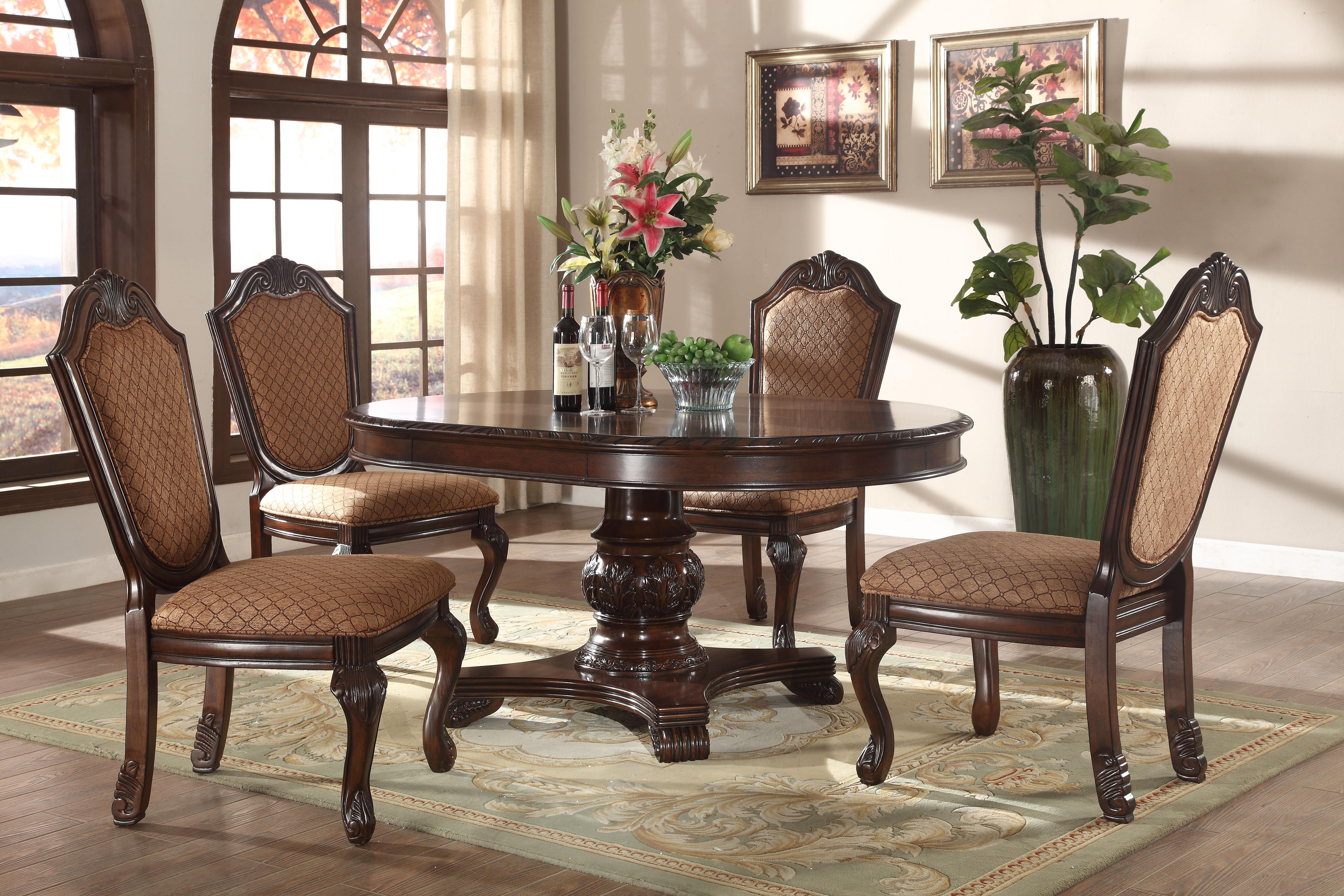 Traditional Dining Table Set D5002-5006 D5002-5006-Set-5 in Cherry PU
