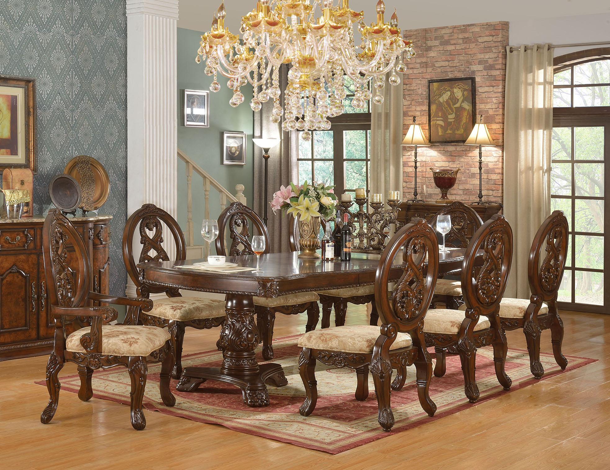 Traditional Dining Room Set D6004 D6004-7PC in Cherry, Beige Chenille