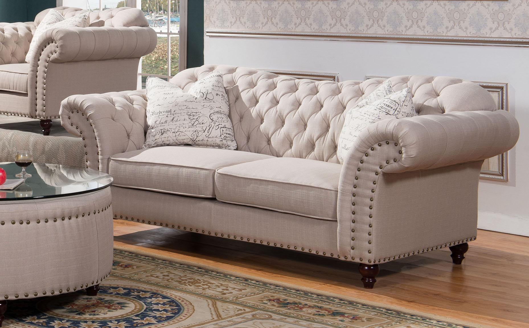 

    
McFerran SF1709-S Traditional Linen Fabric W/ Tufted Back Living Room Sofa
