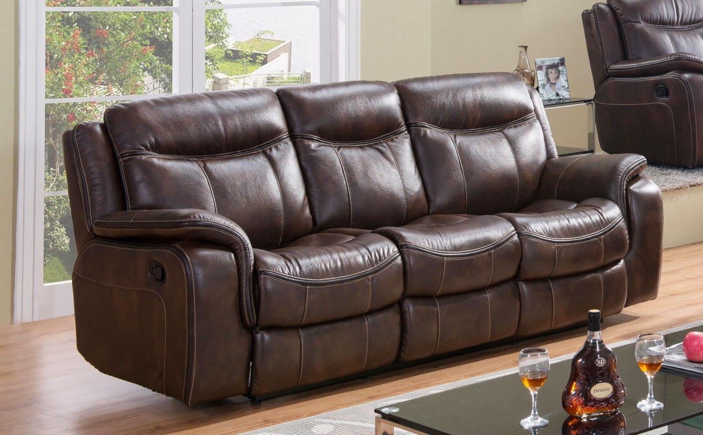 

    
Brown Premium Leather Air Fabric Reclining Sofa McFerran SF3739
