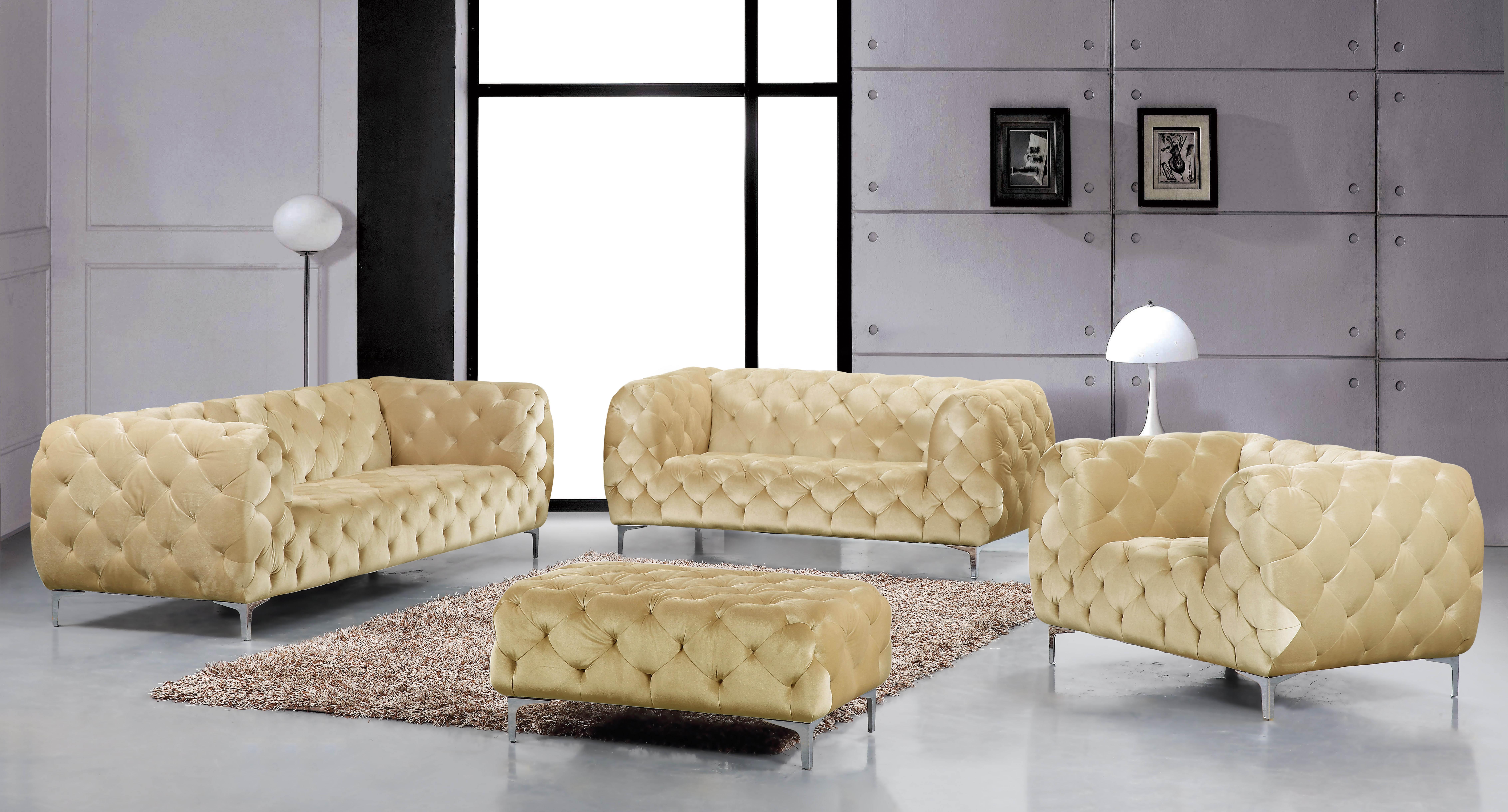 

    
Beige Velvet Tufted Sofa Set 3Pcs Mercer 646BE-S Meridian Contemporary
