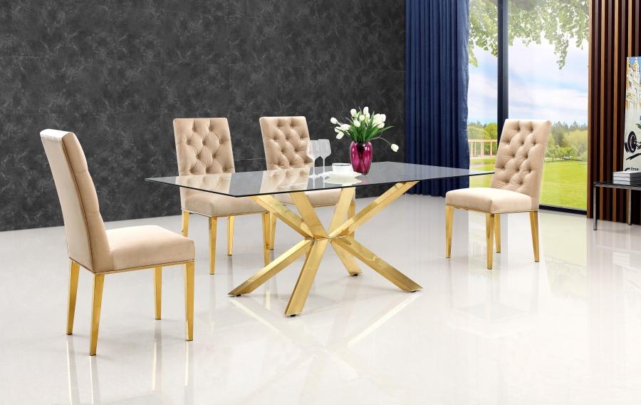 

    
Glam Gold & Beige Dining Table Set 5Pcs Capri 716-T-716BE-C Meridian Modern

