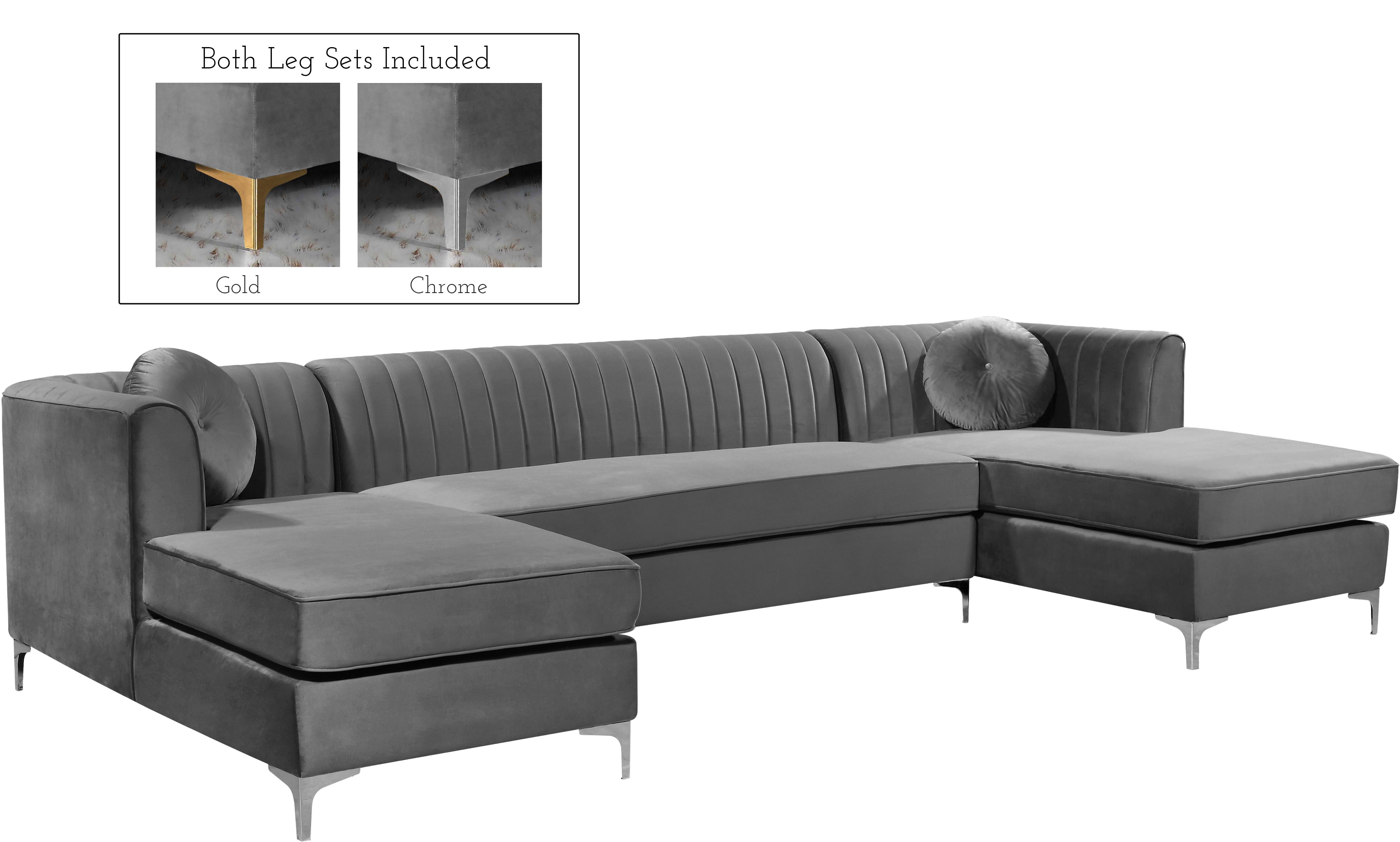Contemporary, Modern Sectional Sofa Graham 661Grey 661Grey-Sectional in Gray Velvet