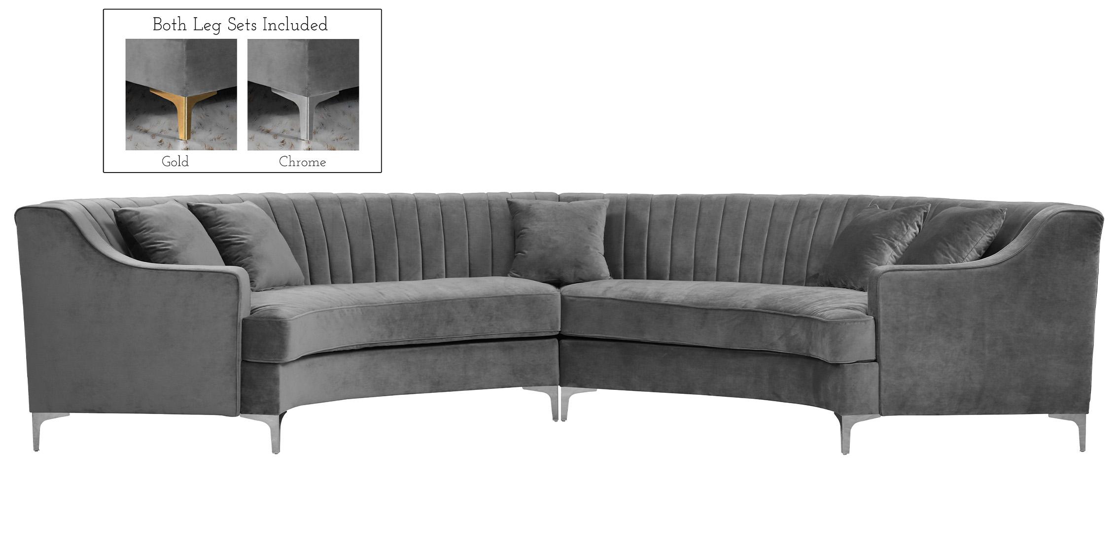 Contemporary, Modern Sectional Sofa JACKSON 673Grey 673Grey-Sectional in Gray Soft Velvet