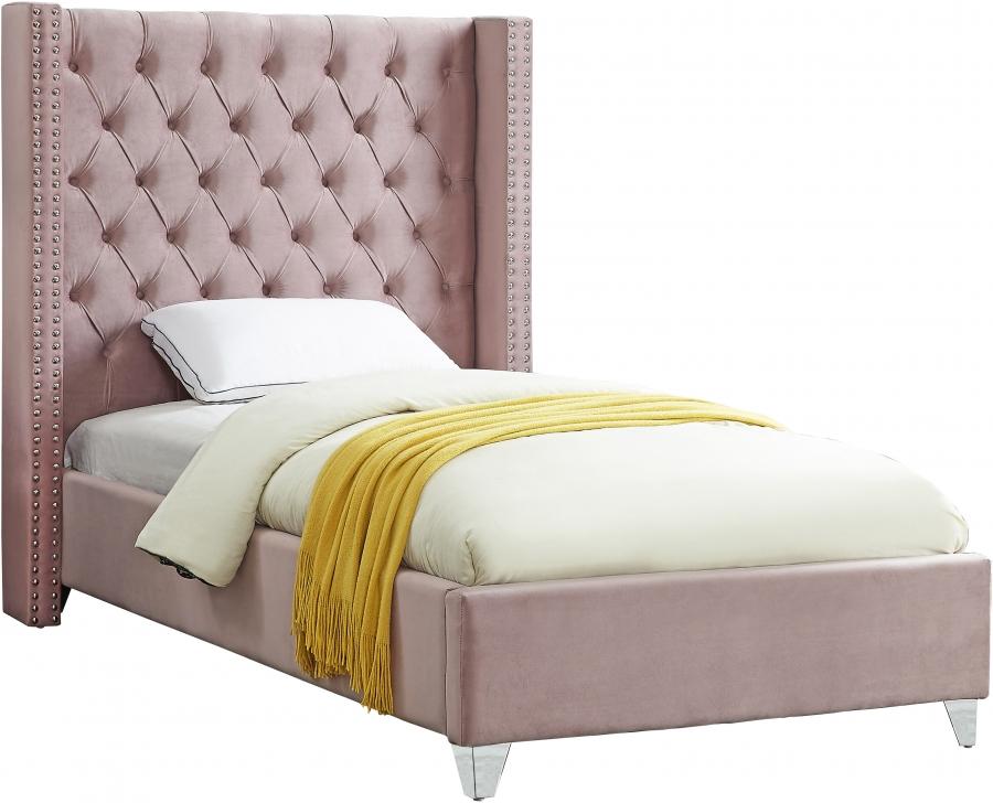 Contemporary Platform Bed AidenPink-T AidenPink-T in Pink Velvet