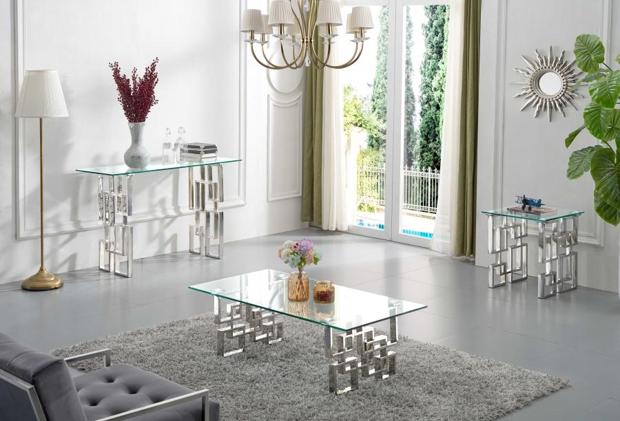 Contemporary, Modern Coffee Table Set Alexis 231-C-Set -3 231-C-Set -3 in Chrome, Light Gray Glass Top