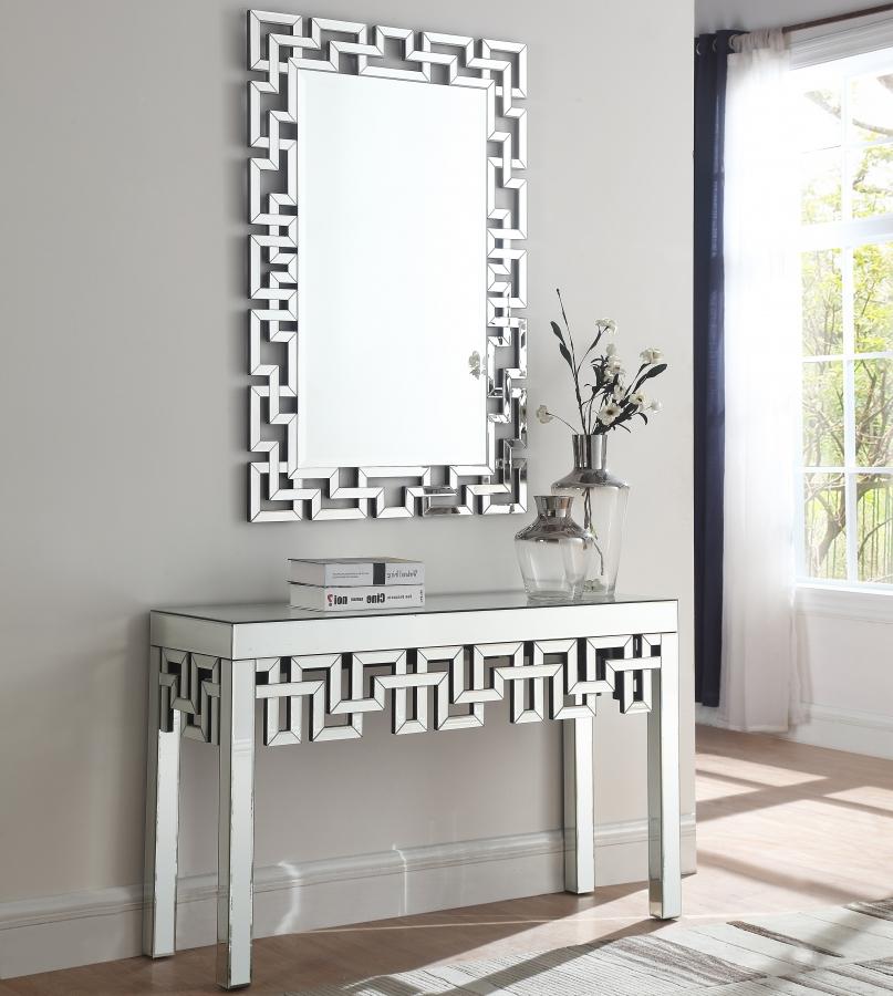 Contemporary, Modern Console Table and Mirror Set Aria 412-T-Set-2 412-T-Set-2 in Chrome 
