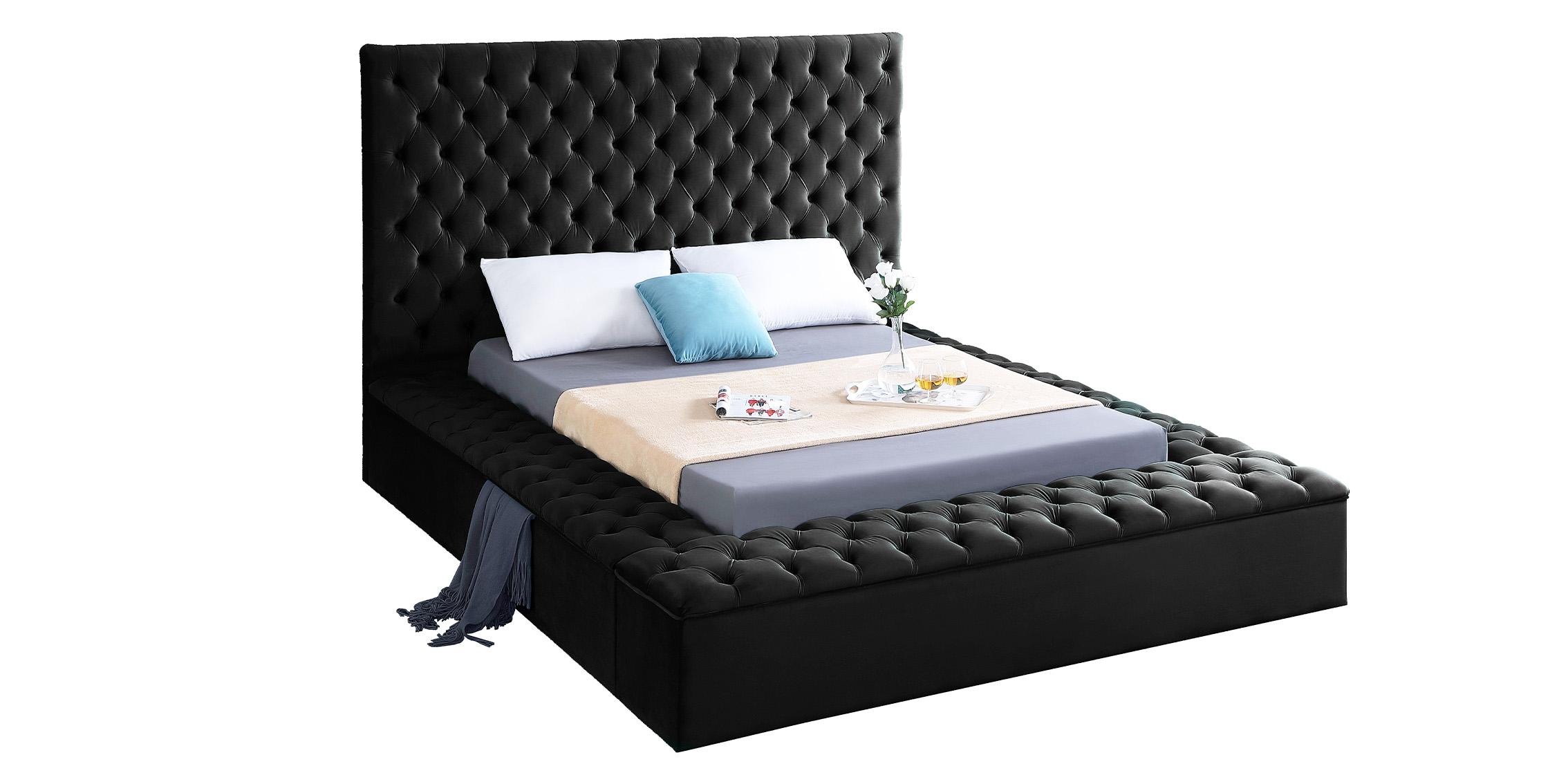Contemporary, Modern Storage Bed BLISS Black-K BlissBlack-K-Bed in Black Velvet