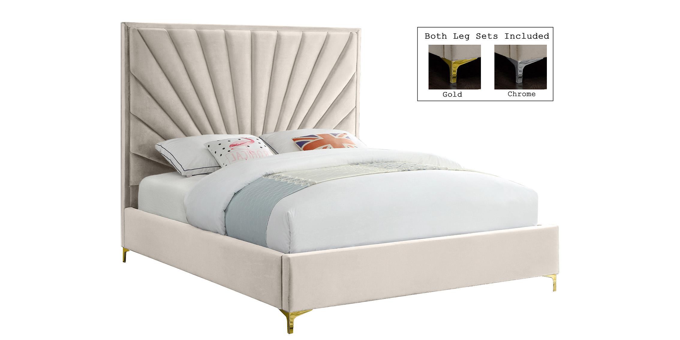 Contemporary, Modern Platform Bed ECLIPSE Cream-K EclipseCream-K in Cream Velvet