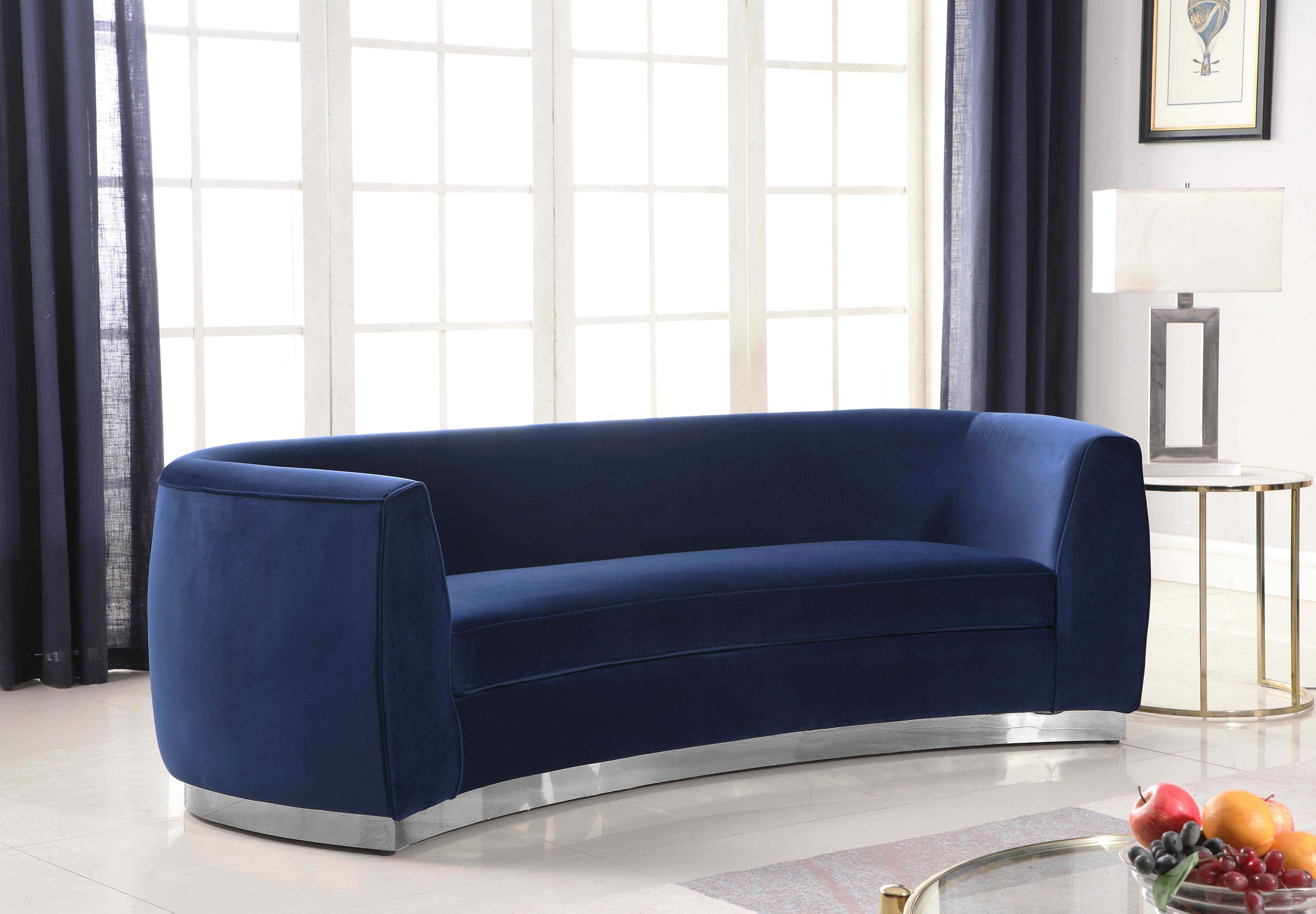 

    
Glam Navy Velvet Curved Back Sofa Julian 621Navy-S Meridian Modern Contemporary
