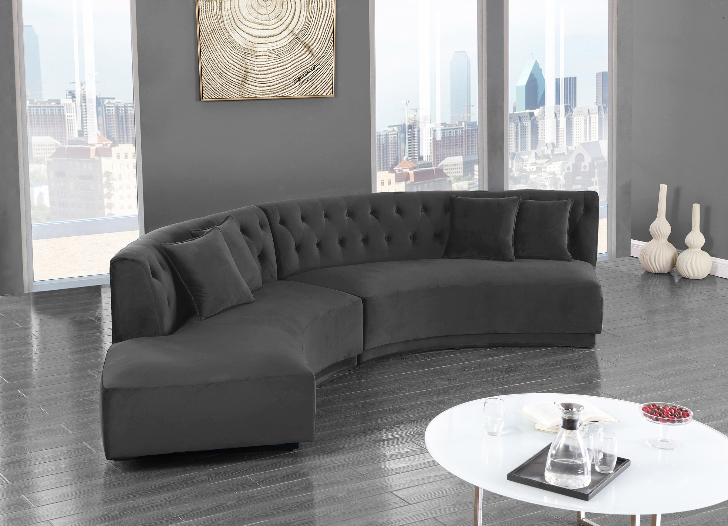 

    
Grey Velvet Tufted Sectional Sofa KENZI 641Grey Meridian Contemporary Modern
