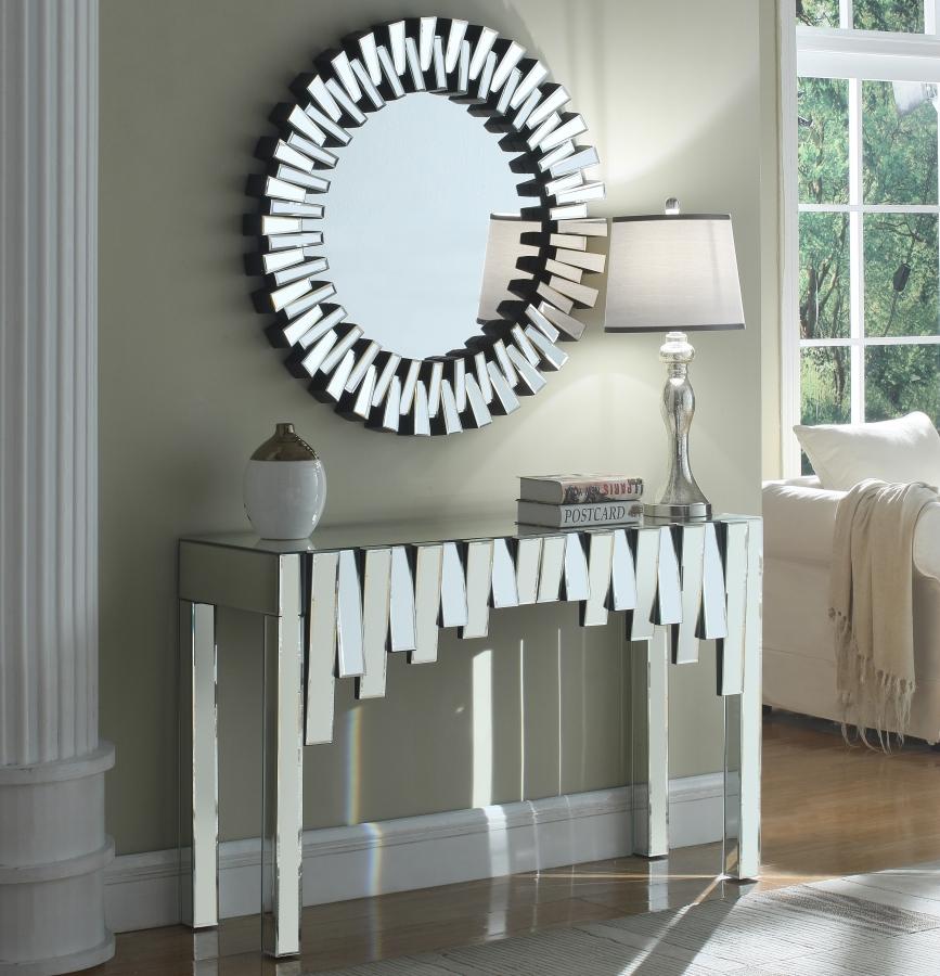 

    
Mirrored Glass Console Table w/Mirror Set 2Pcs Kylie 414-T Meridian Modern
