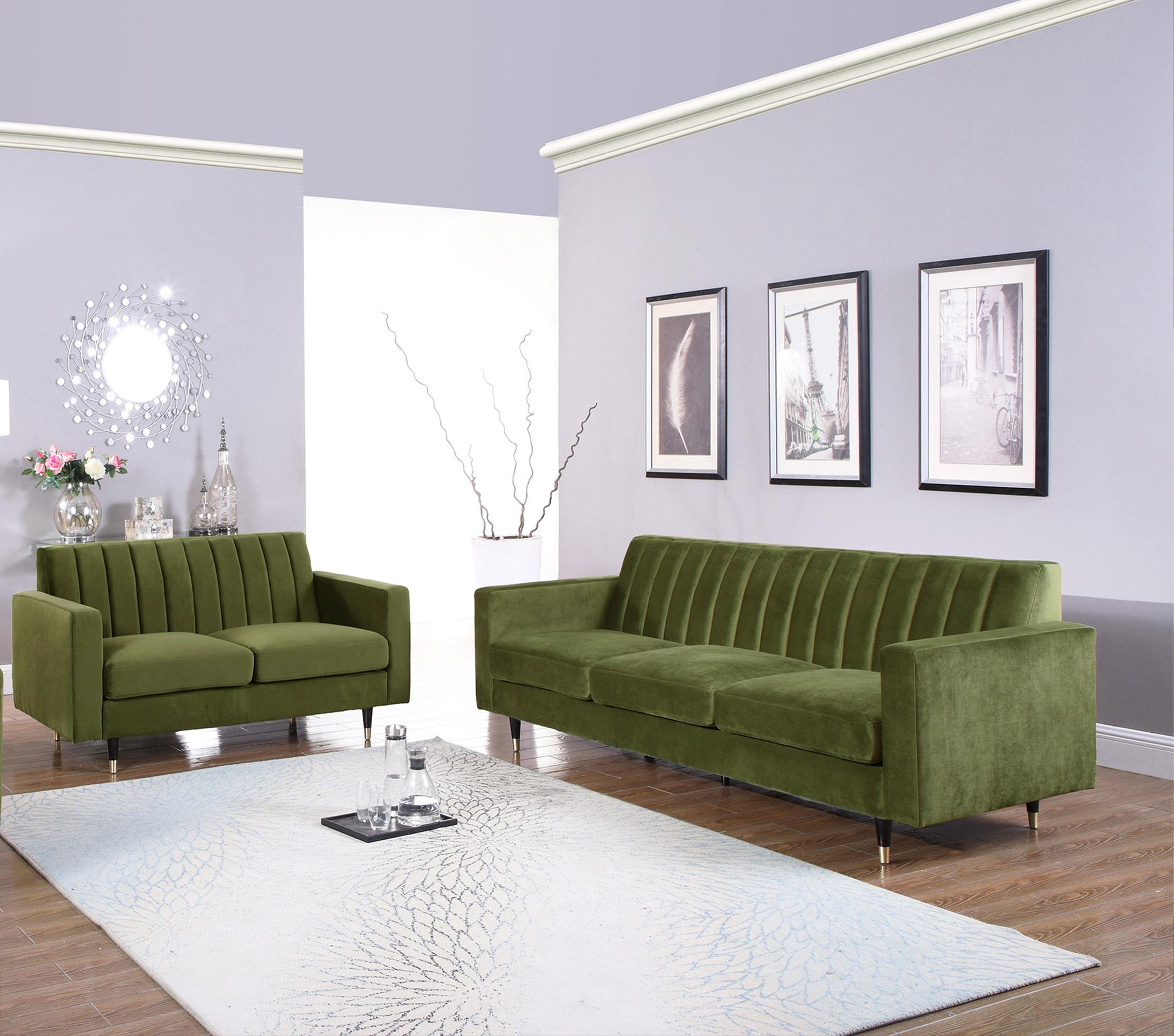

    
Olive Velvet Channel Tufting Sofa Set 2Pcs LOLA 619Olive Meridian Classic Modern
