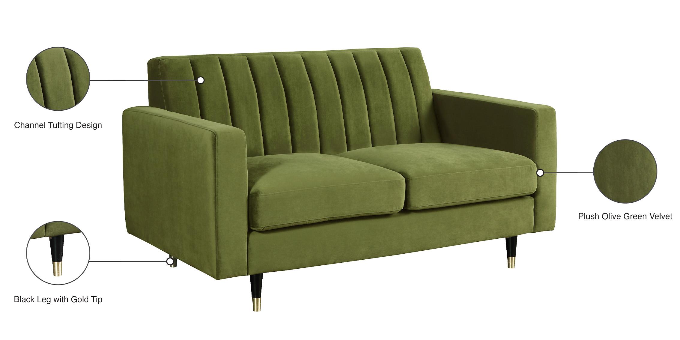

    
 Order  Olive Velvet Channel Tufting Sofa Set 2Pcs LOLA 619Olive Meridian Classic Modern
