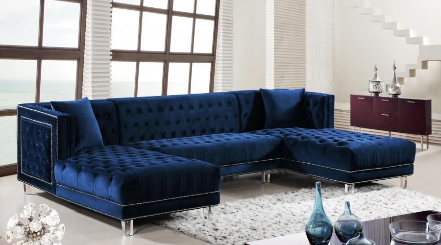 Contemporary, Modern Sectional Sofa Moda 631Navy 631Navy-Sectional in Navy blue Velvet