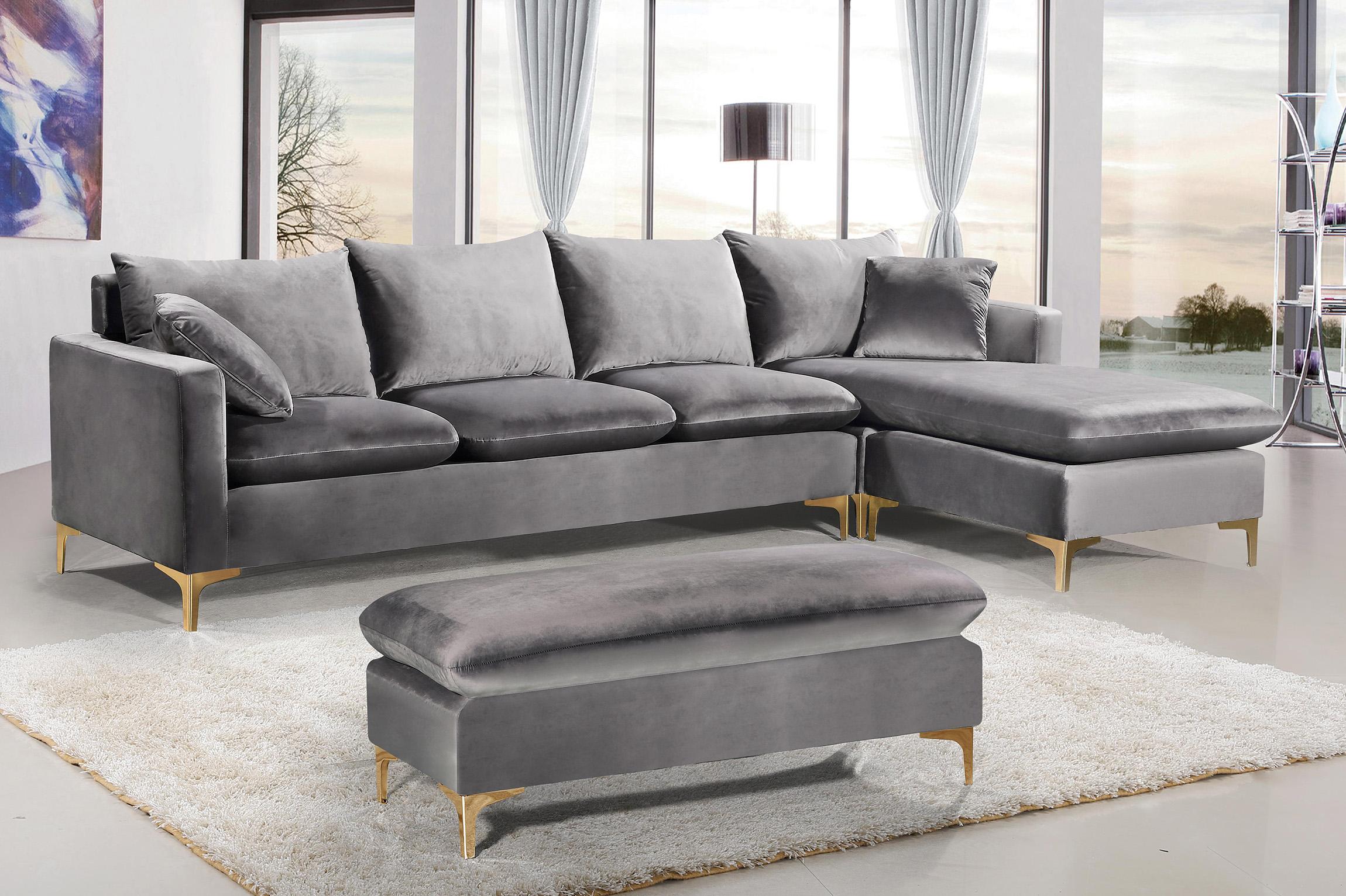 Contemporary Sectional Sofa Naomi 636Grey 636Grey-Sectional in Chrome, Gray, Gold Velvet