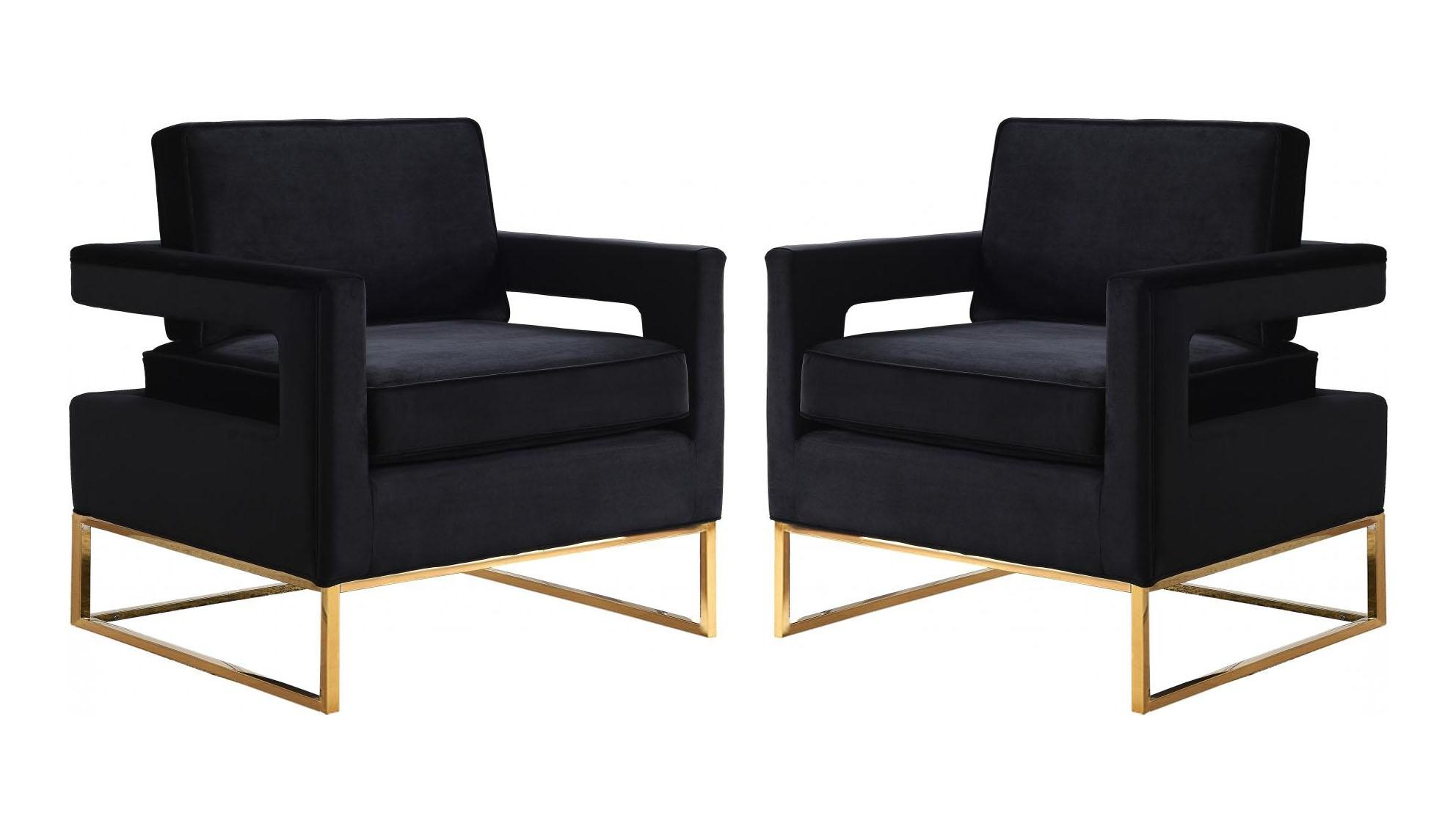 Contemporary, Modern Accent Chair Set Noah 511Black-Set 511Black-Set-2 in Chrome, Gold, Black Velvet