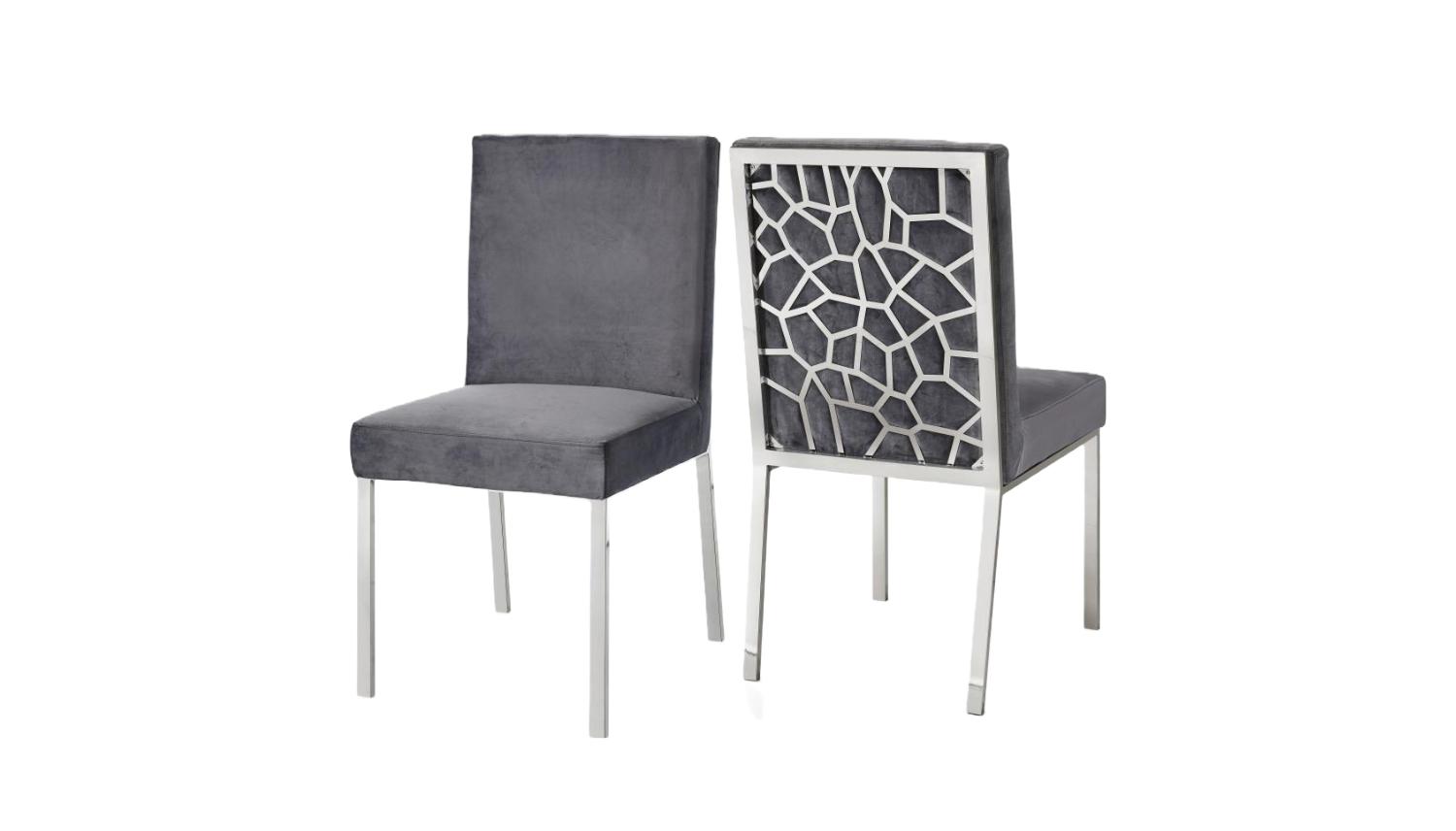 

    
Grey Velvet & Chrome Steel Dining Chair Set 4Pcs Opal 736Grey-C Meridian Modern
