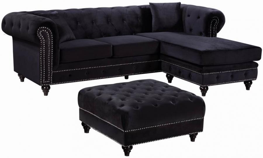 Contemporary, Modern Sectional Sofa Set Sabrina 667Black 667Black-Sectional-Set-2 in Black Velvet