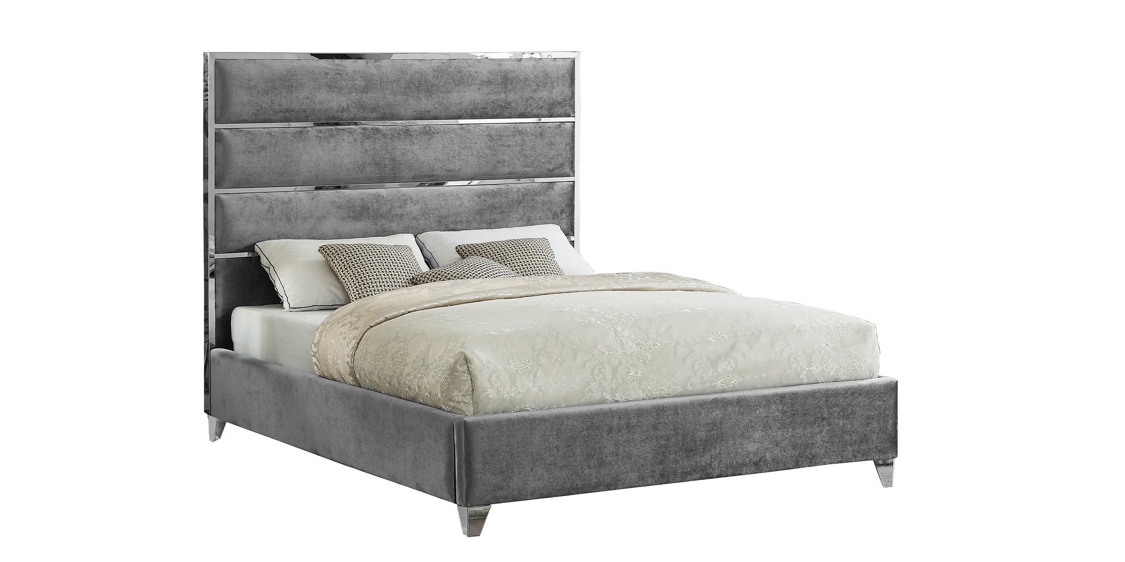 

    
Glam Grey Velvet Chrome Channel Full Bed Zuma Meridian Contemporary Modern
