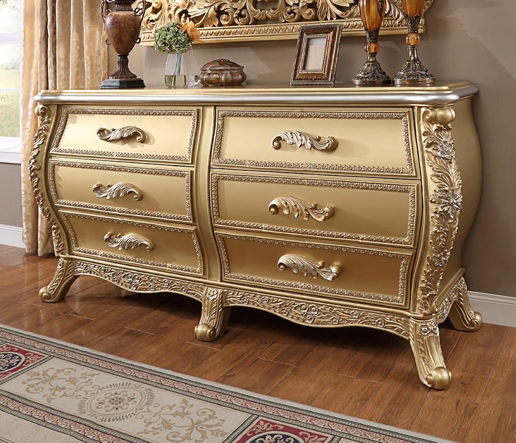 Traditional Double Dresser HD-1801 HD-DR1801 in Gold Finish Gold