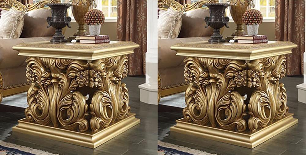 Traditional End Table Set HD-E8016 HD-E8016-2PC in Gold Finish 