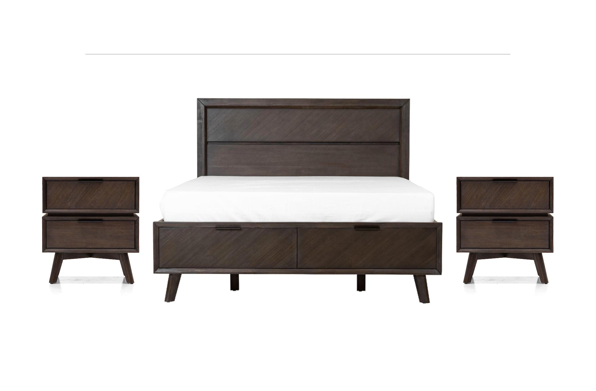 Contemporary, Modern Panel Bedroom Set Roger VGWDROGER-BRN-BED-Q-3pcs in Dark Brown 