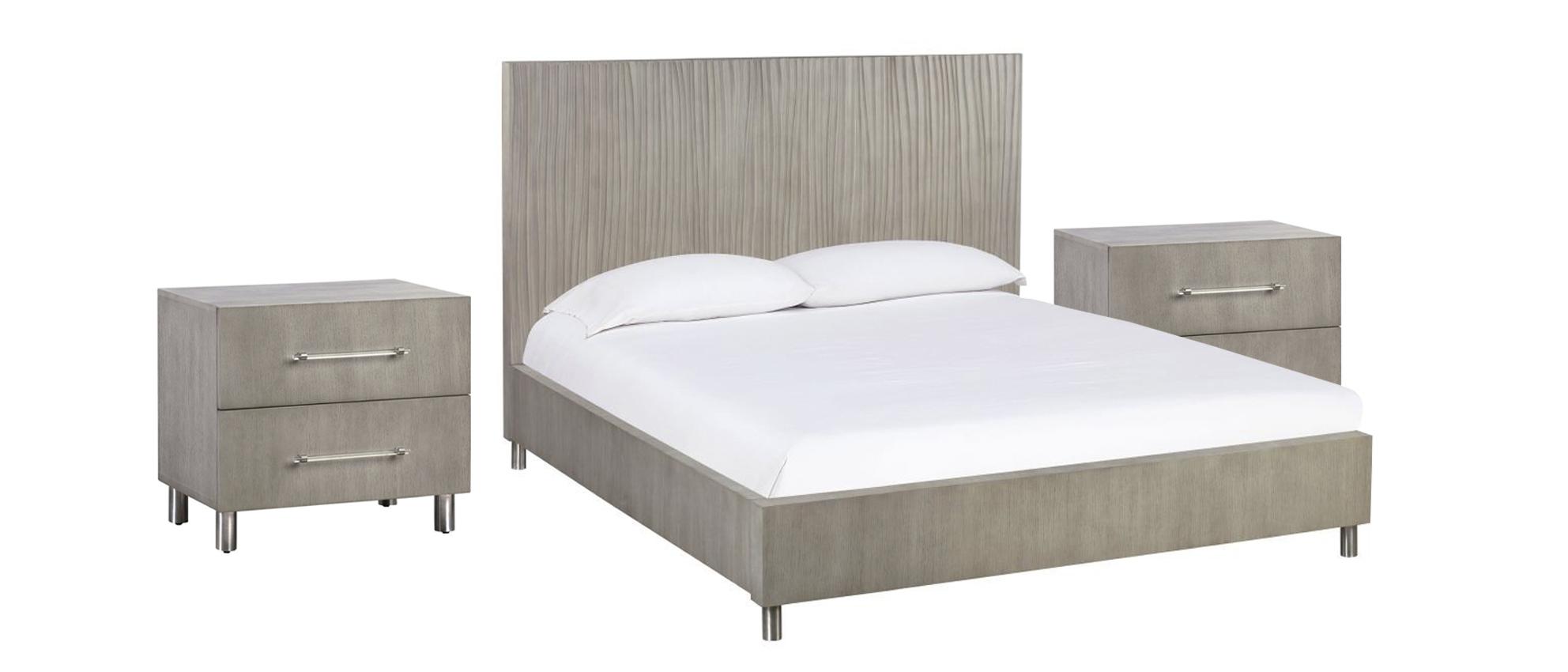 

    
Misty Grey Oak Veneer Queen Platform Bedroom Set 3Pcs ARGENTO by Modus Furniture
