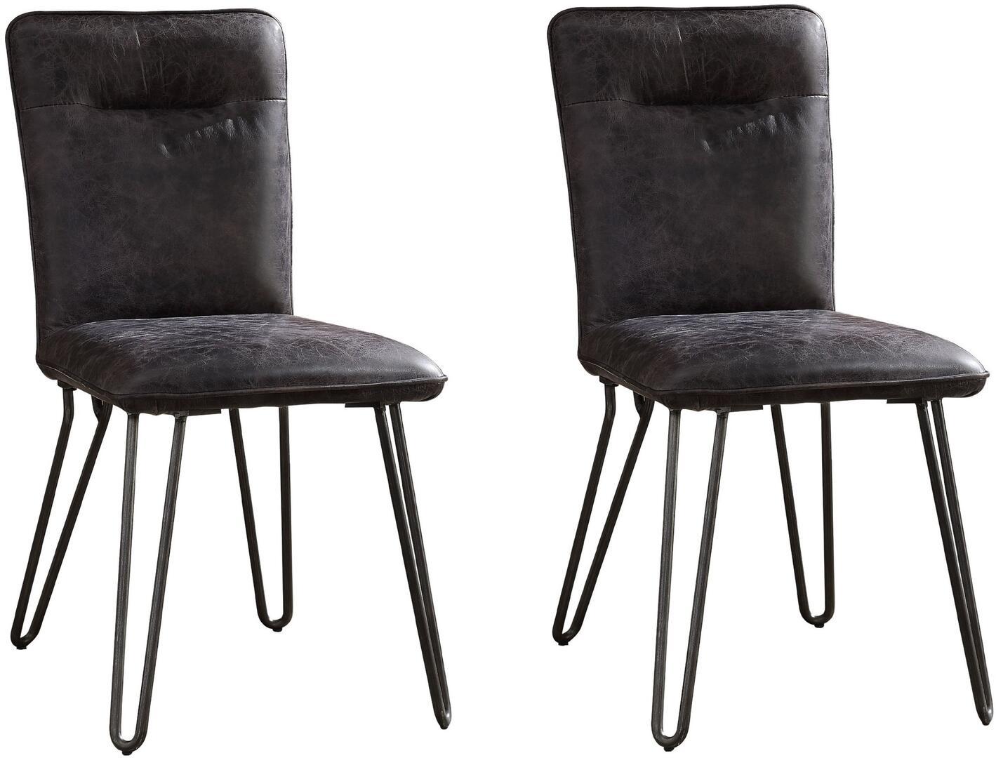 Modern Side Chair Set Orchards 70424-2pcs in Black Top grain leather