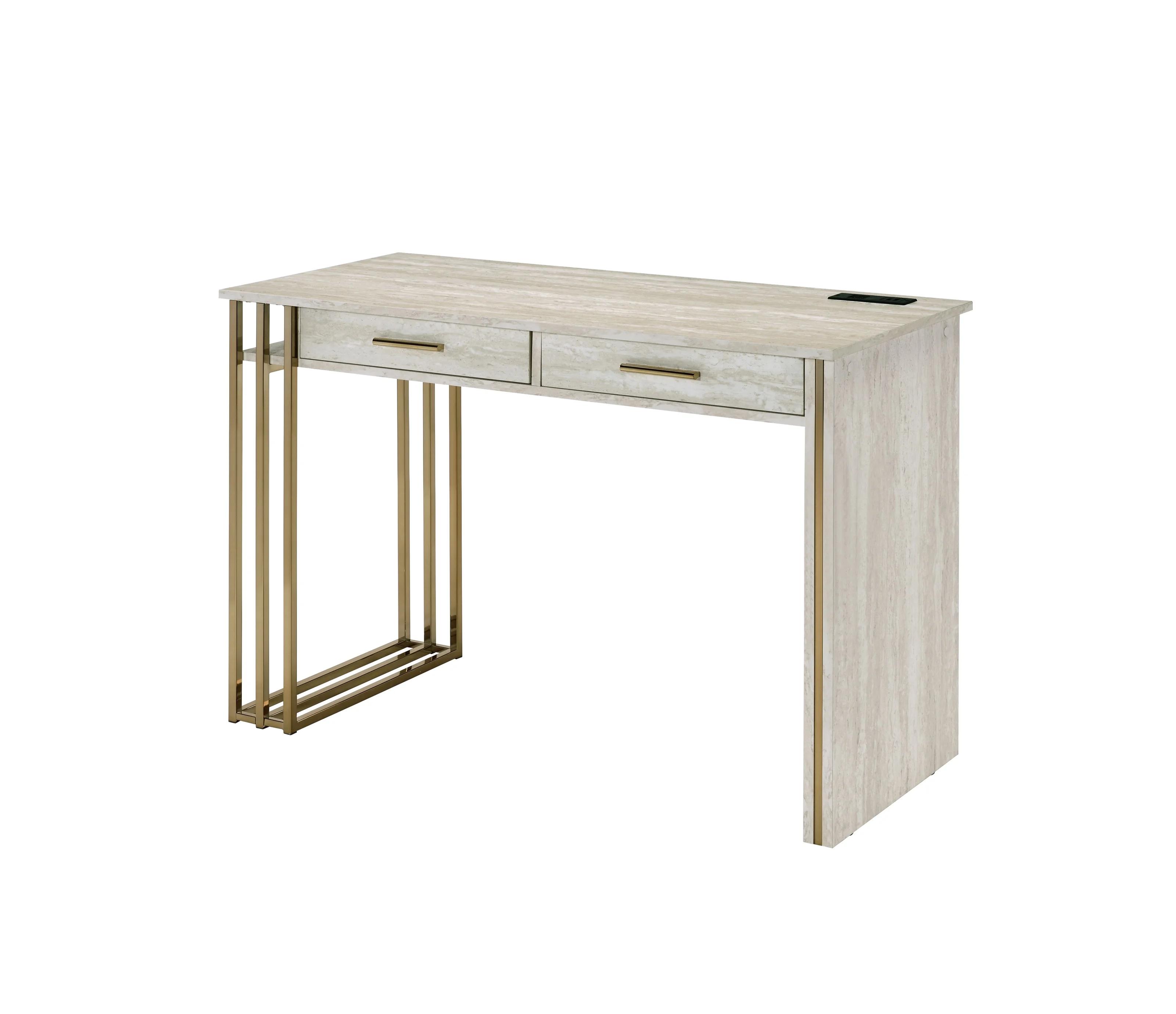 

    
Modern Antique White & Gold Finish Desk + Chair by Acme 92935-2pcs Tyeid

