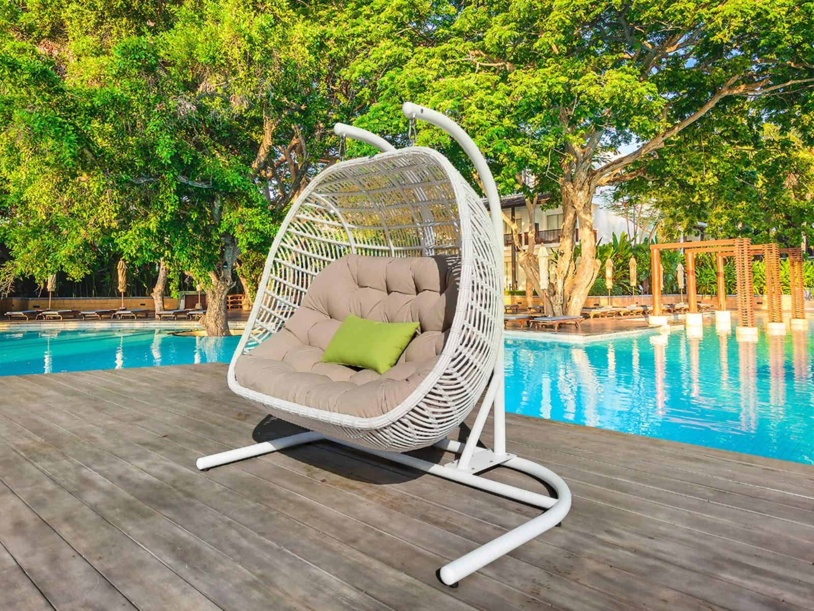 Modern Outdoor Chair Renava San Juan Outdoor Hanging Chair VGATRAHM-026-BEG VGATRAHM-026-BEG in Beige Fabric