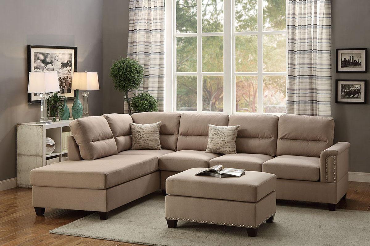 

    
Beige Fabric 3-Pcs Sectional Sofa F7614 Poundex Modern
