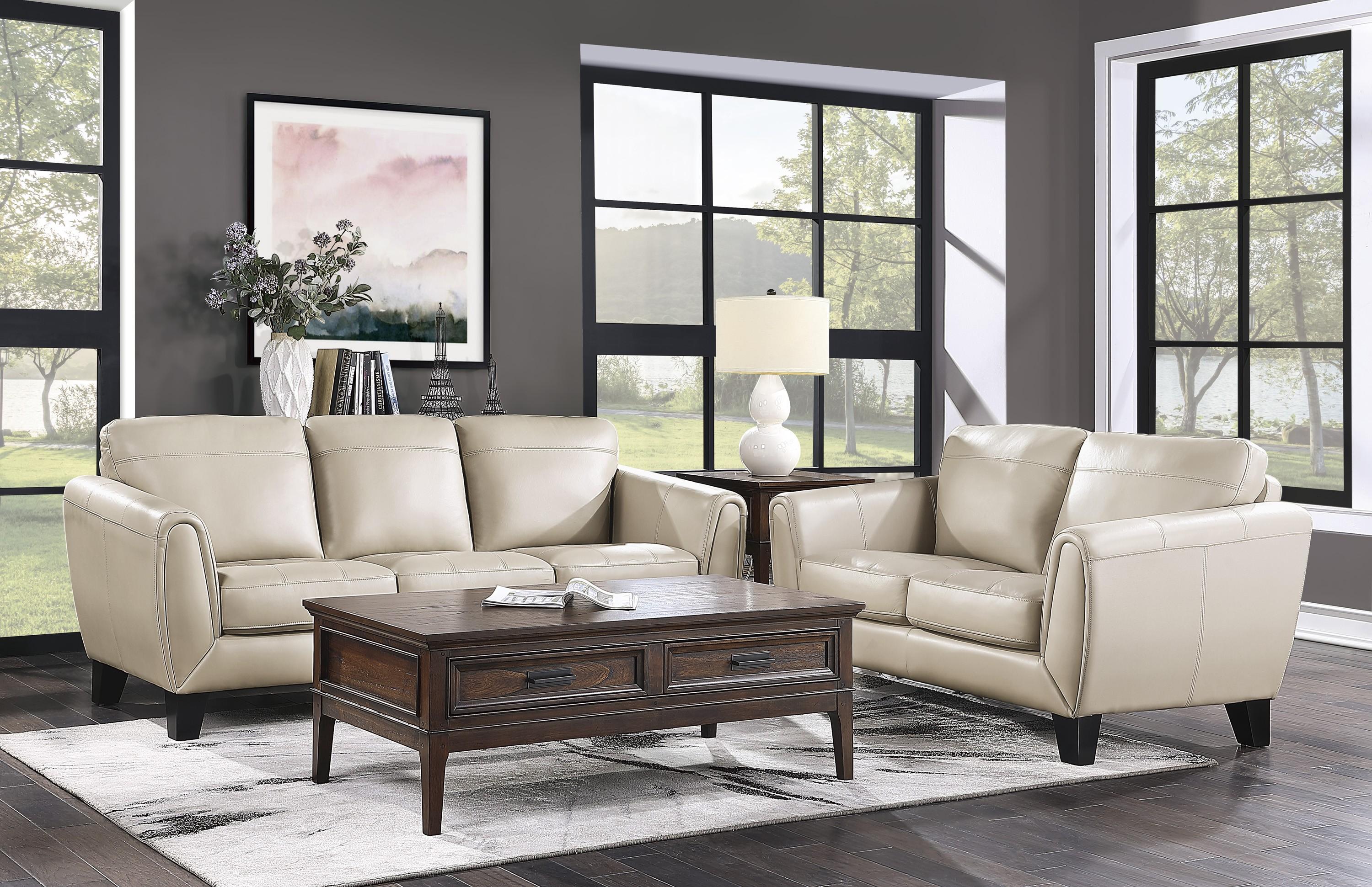 

    
Modern Beige Leather Living Room Set 2pcs Homelegance 9460BE Spivey
