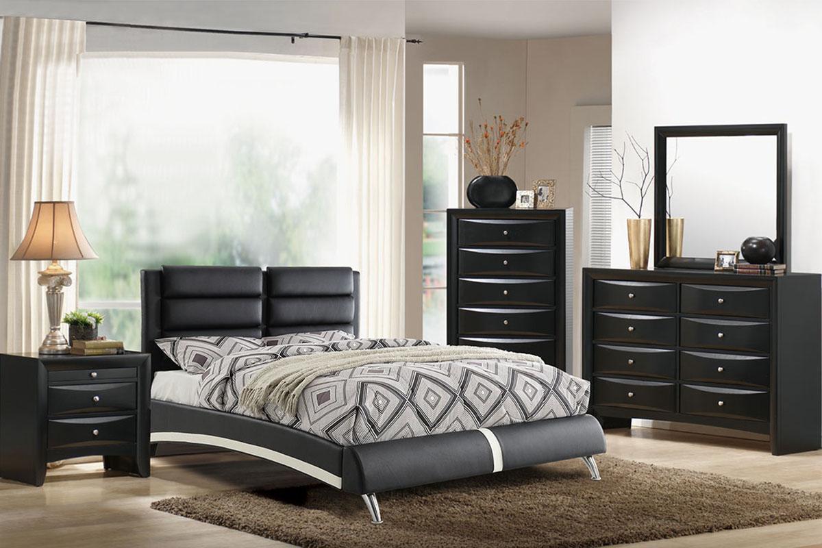 

    
Modern Black Faux Leather Upholstered Eastern King Bed F9340 Poundex
