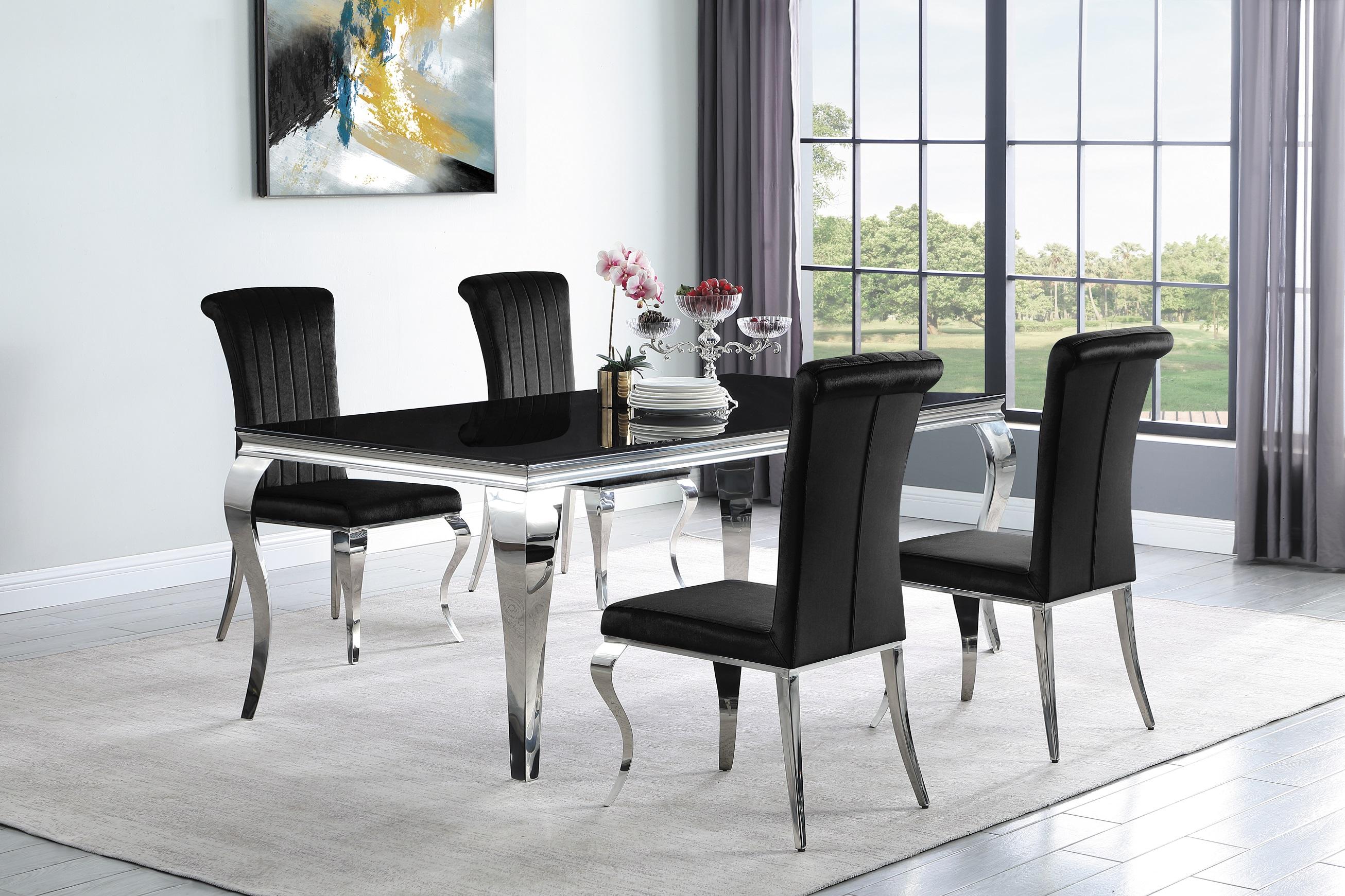 

    
Modern Black & Chrome Stainless Steel Dining Room Set 5pcs Coaster 115071-S5 Carone
