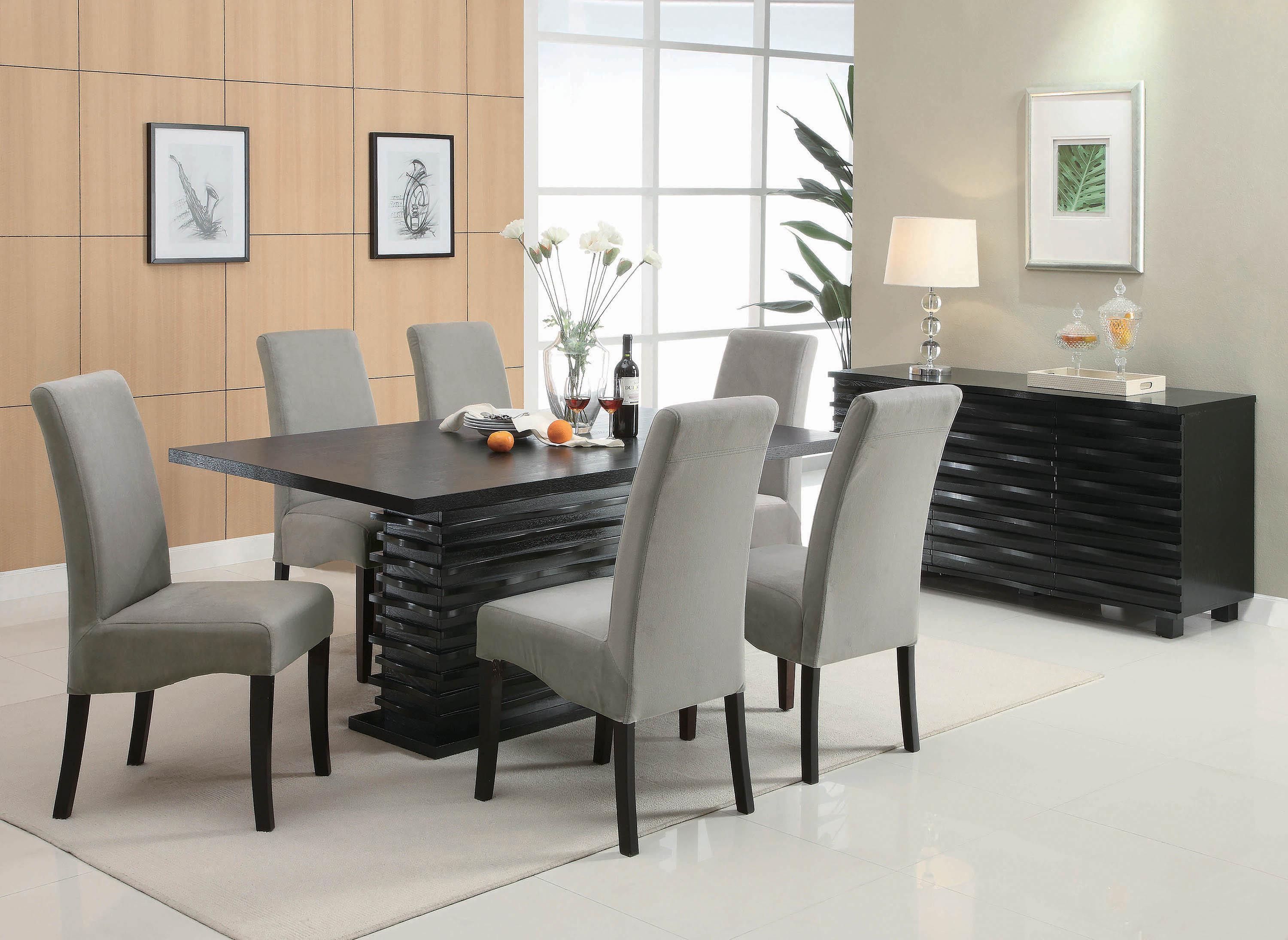 Modern Dining Room Set 102061-S8 Stanton 102061-S8 in Black Fabric
