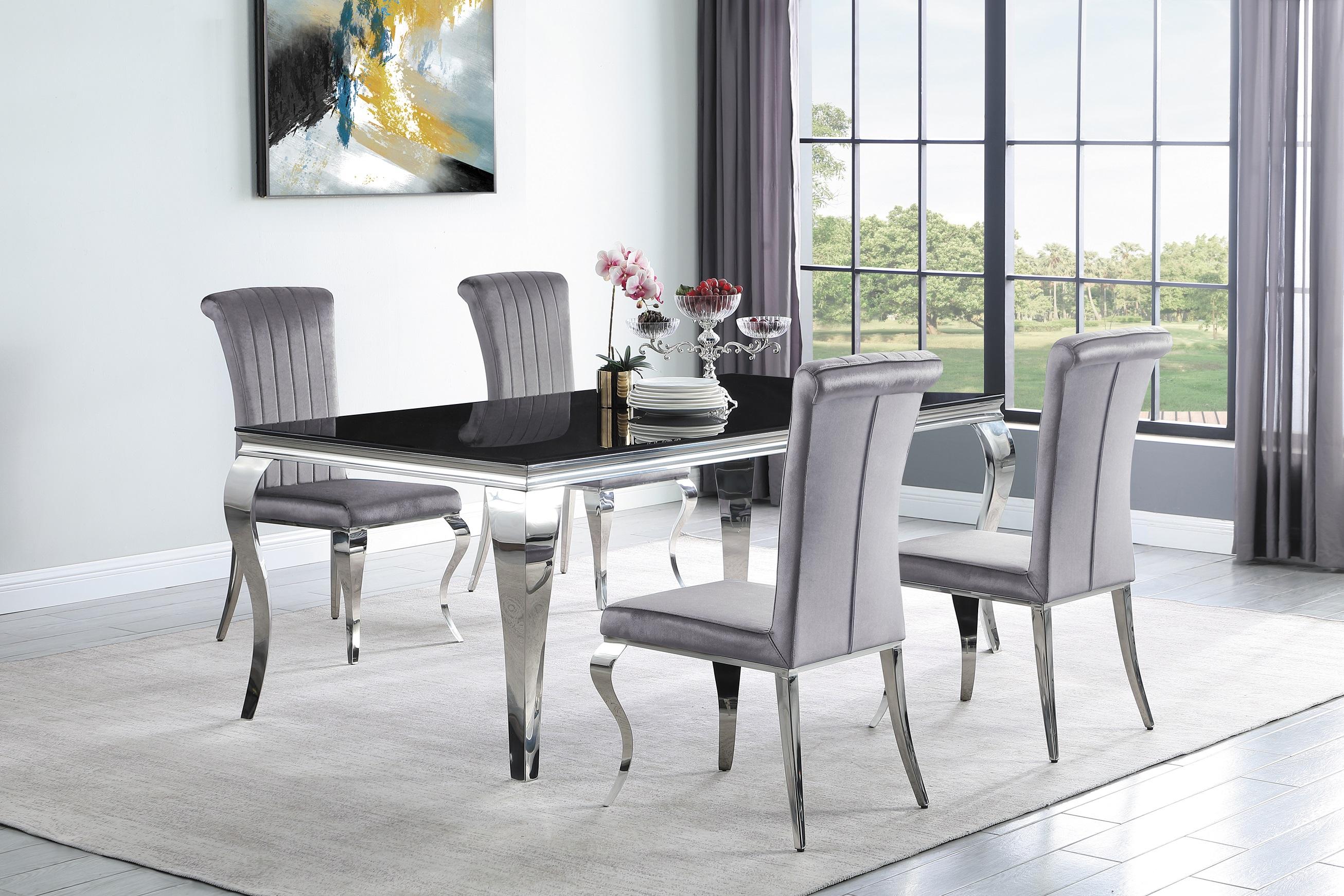 

    
Modern Black & Gray Stainless Steel Dining Room Set 5pcs Coaster 115071-S5 Carone
