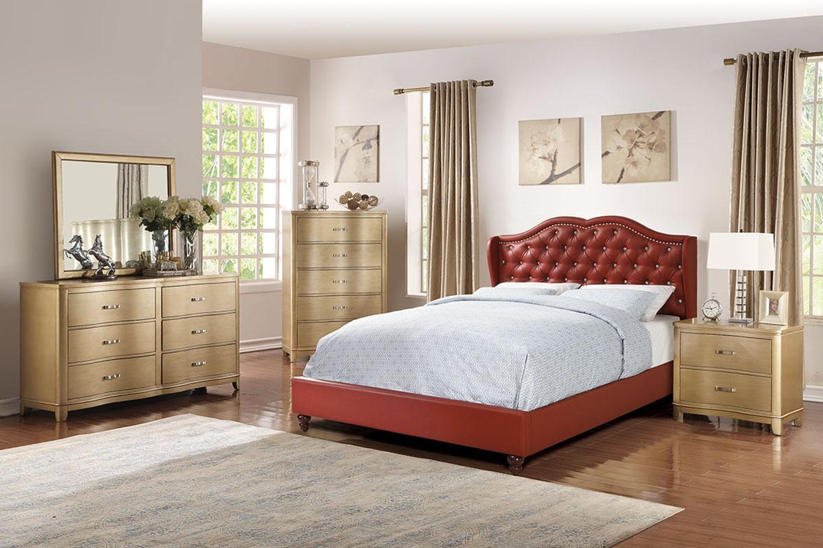 

    
Modern Red Faux Leather Queen Bed F9366 Poundex
