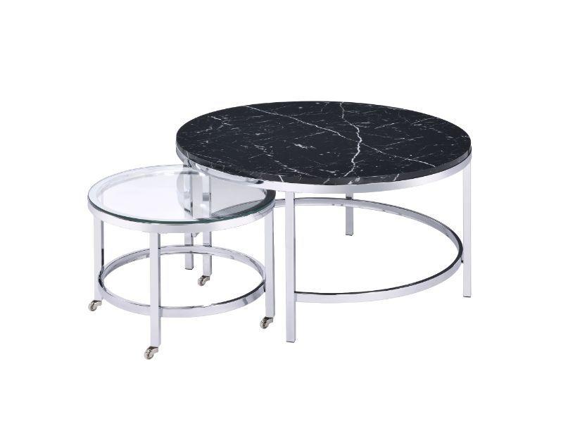 

    
Modern Black Marble & Chrome 2pcs Nesting Tables + End Table By Acme Virlana 82475-2pcs
