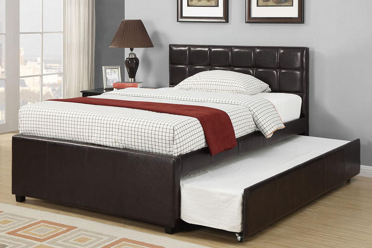Modern Trundle Bed F9215 F9215F in Black Faux Leather
