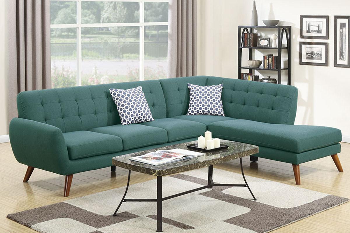 Contemporary, Modern 2-Pcs Sectional Sofa F6955 F6955 in Blue, Lagoon Fabric