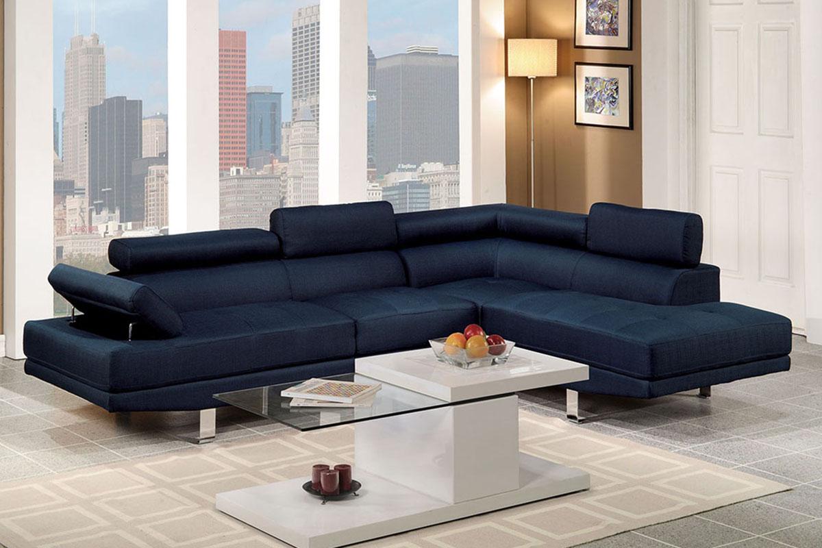 Contemporary, Modern 2-Pcs Sectional Sofa F7569 F7569 in Blue Fabric
