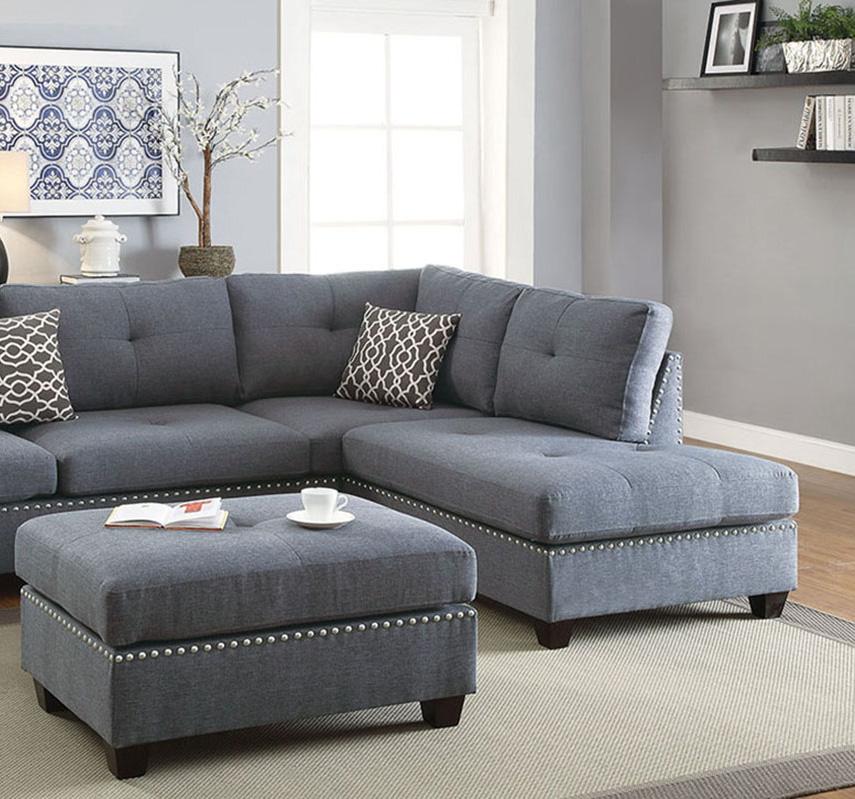 

    
Poundex Furniture F6975 3-Pcs Sectional Sofa Blue F6975
